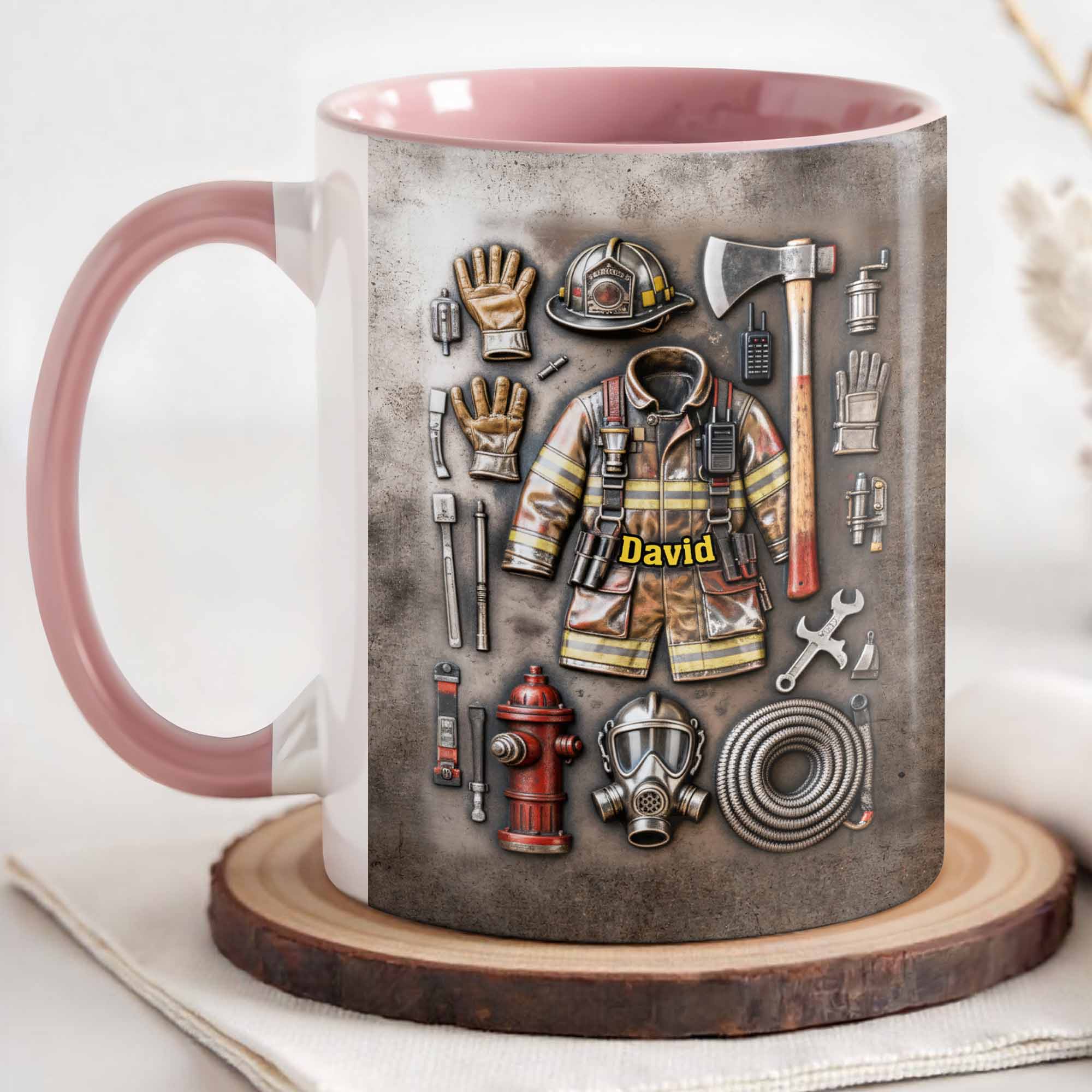 Personalized Brave Firefighter Gear Accent Mug Gifts Ideas For Fireman - Image 3