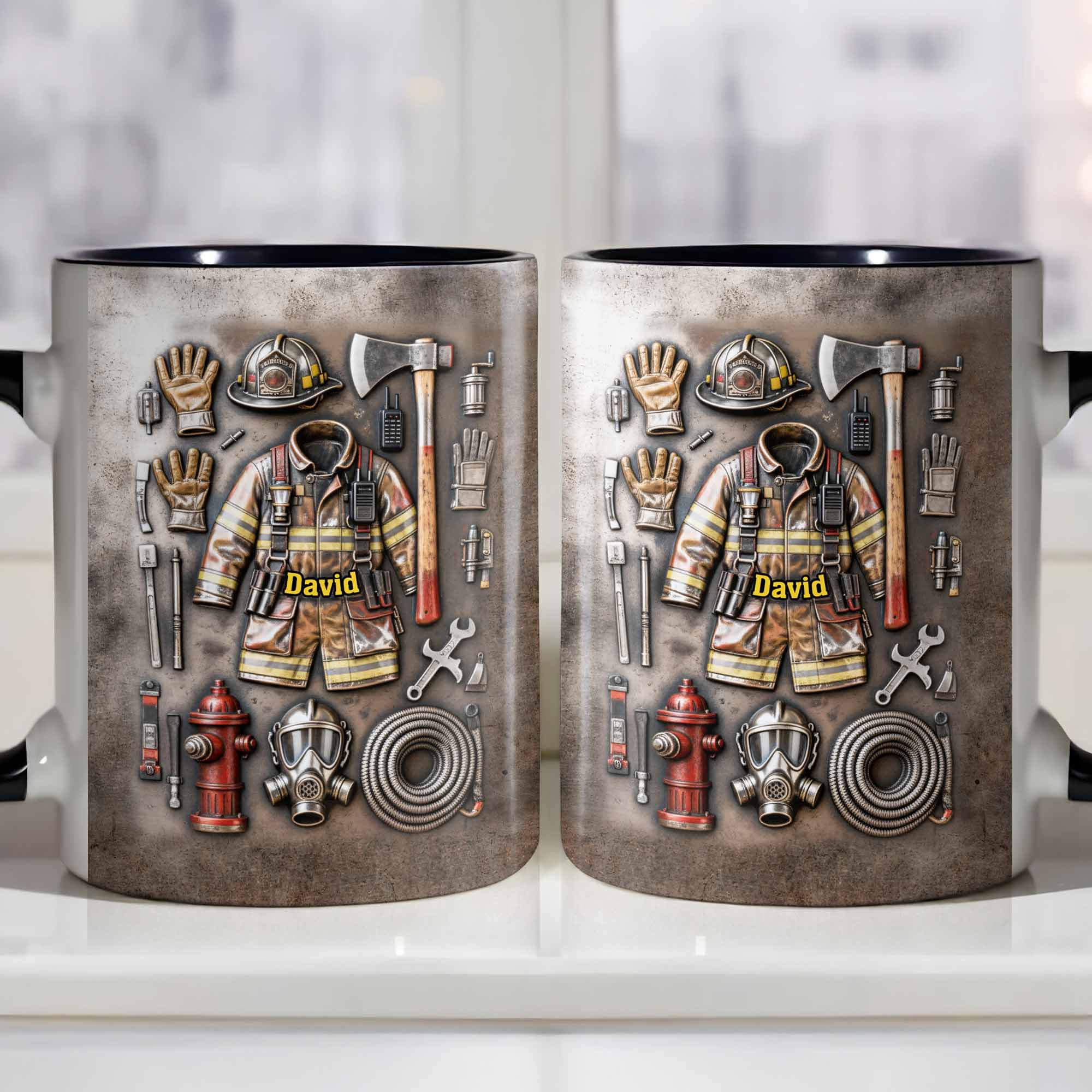 Personalized Brave Firefighter Gear Accent Mug Gifts Ideas For Fireman