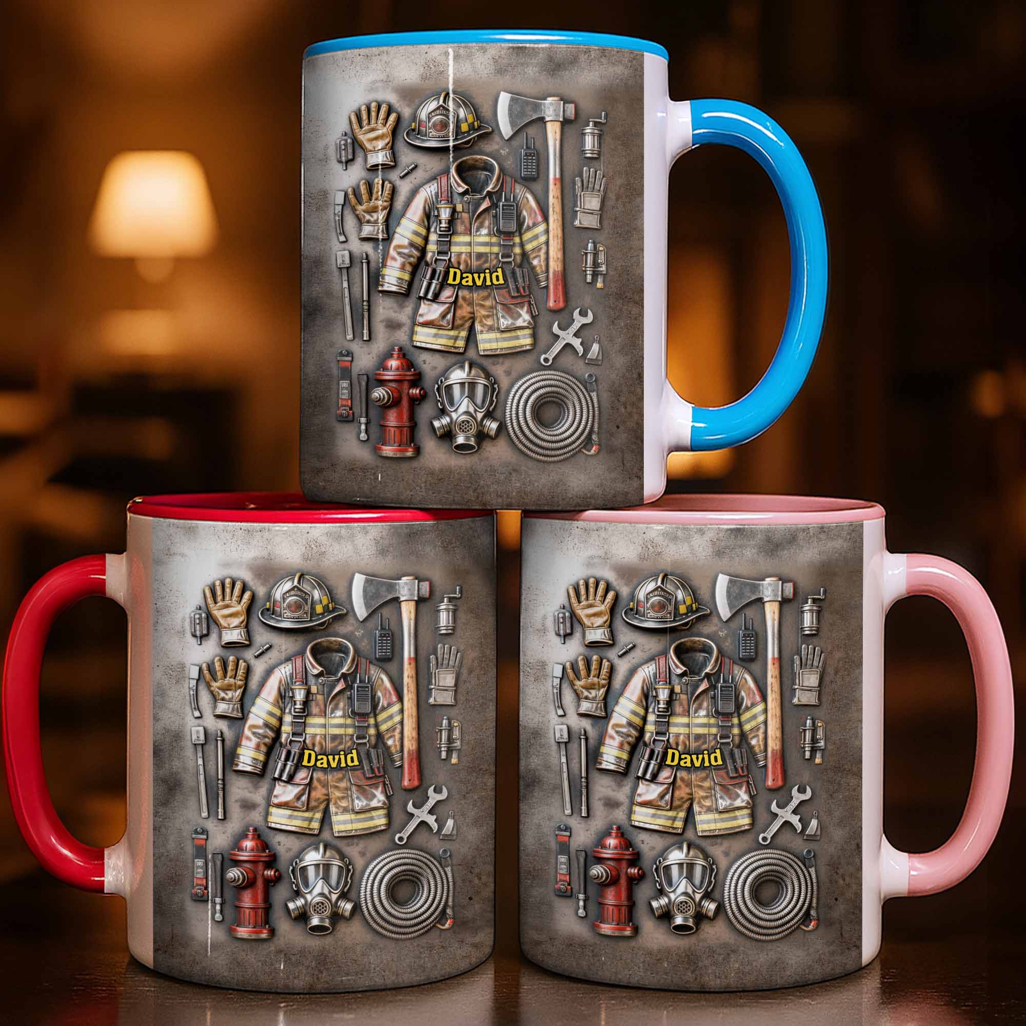 Personalized Brave Firefighter Gear Accent Mug Gifts Ideas For Fireman - Image 2