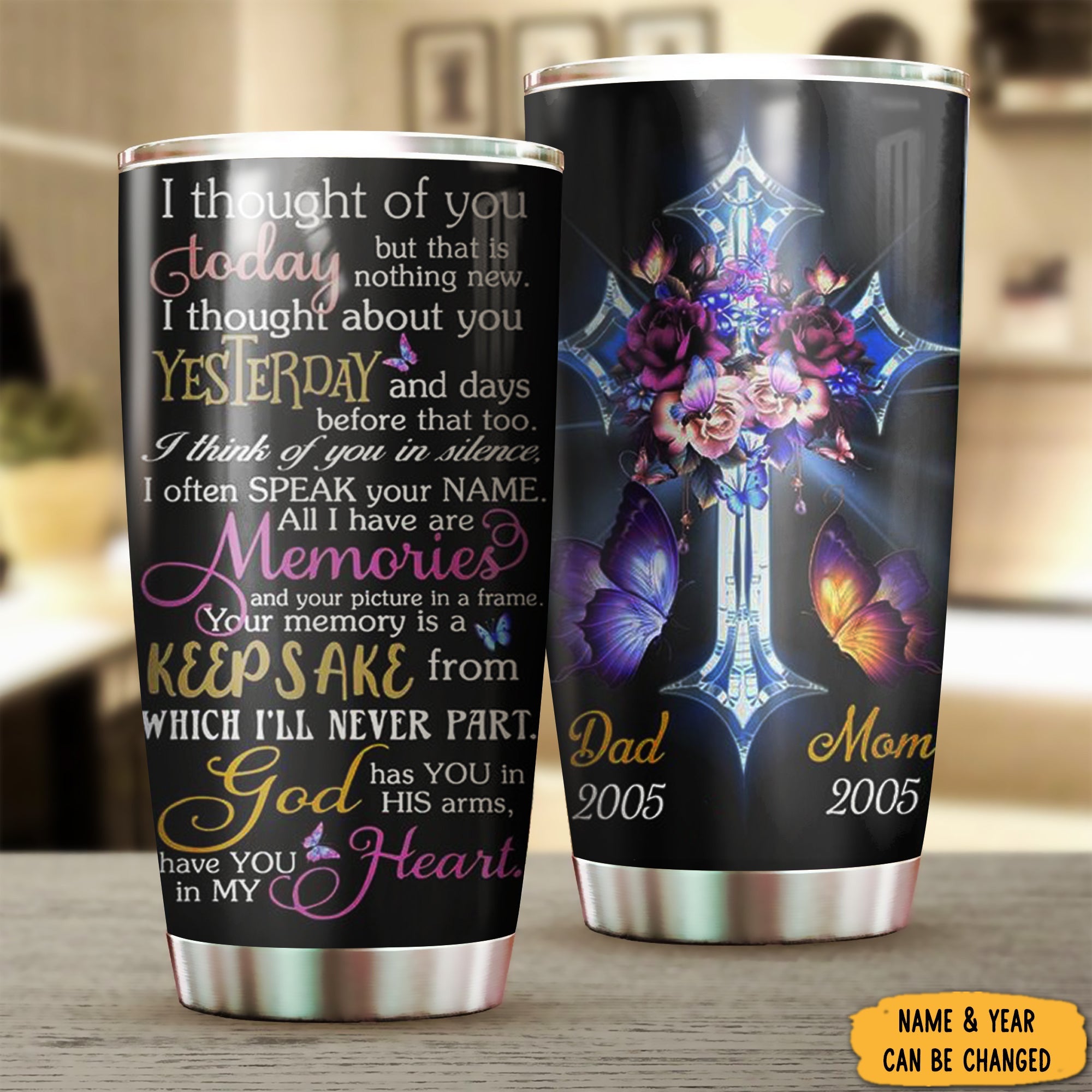 Personalized Butterfly Faith Memory In My Heart Tumbler Memorial Tumbler Cups Gifts For Family - Image 2