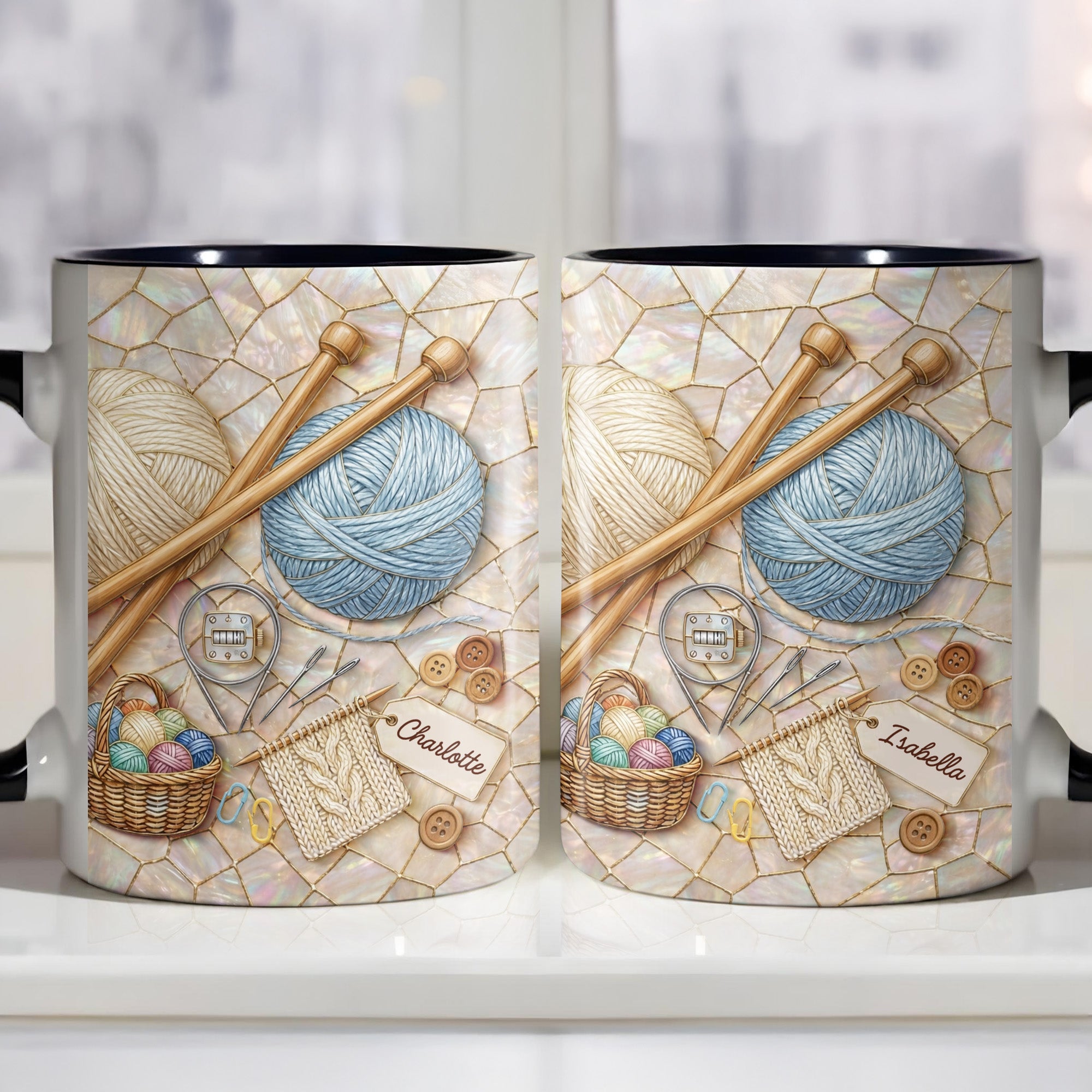 Personalized Celebrate Crafting With Yarn Balls And Knitting Needles Accent Mug Gifts For Her