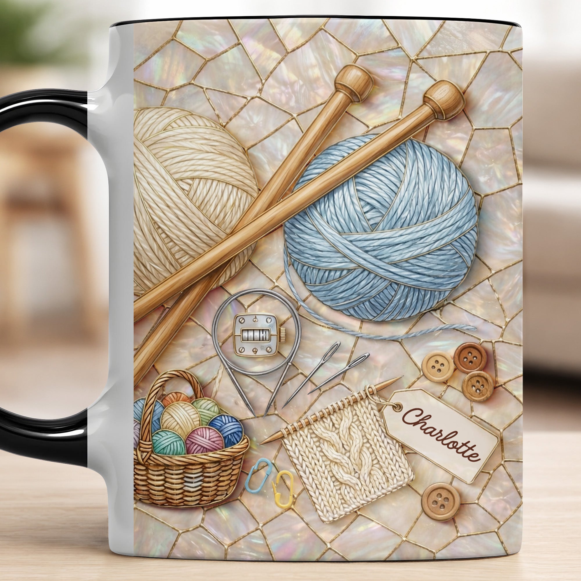 Personalized Celebrate Crafting With Yarn Balls And Knitting Needles Accent Mug Gifts For Her - Image 7