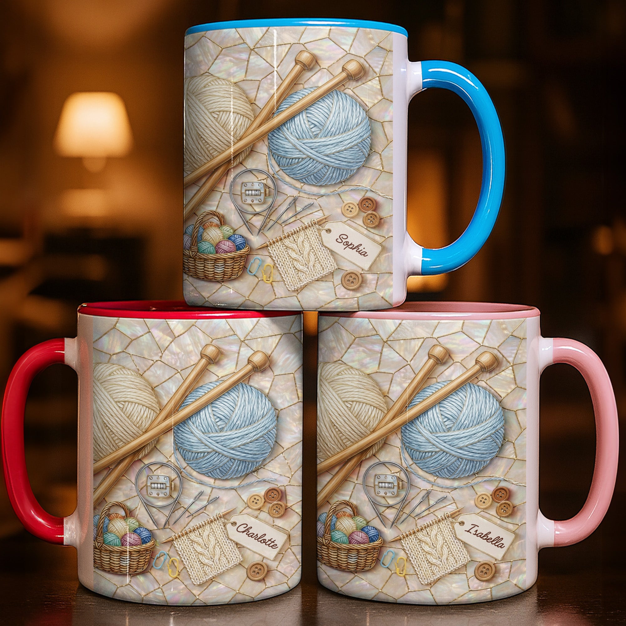 Personalized Celebrate Crafting With Yarn Balls And Knitting Needles Accent Mug Gifts For Her - Image 3