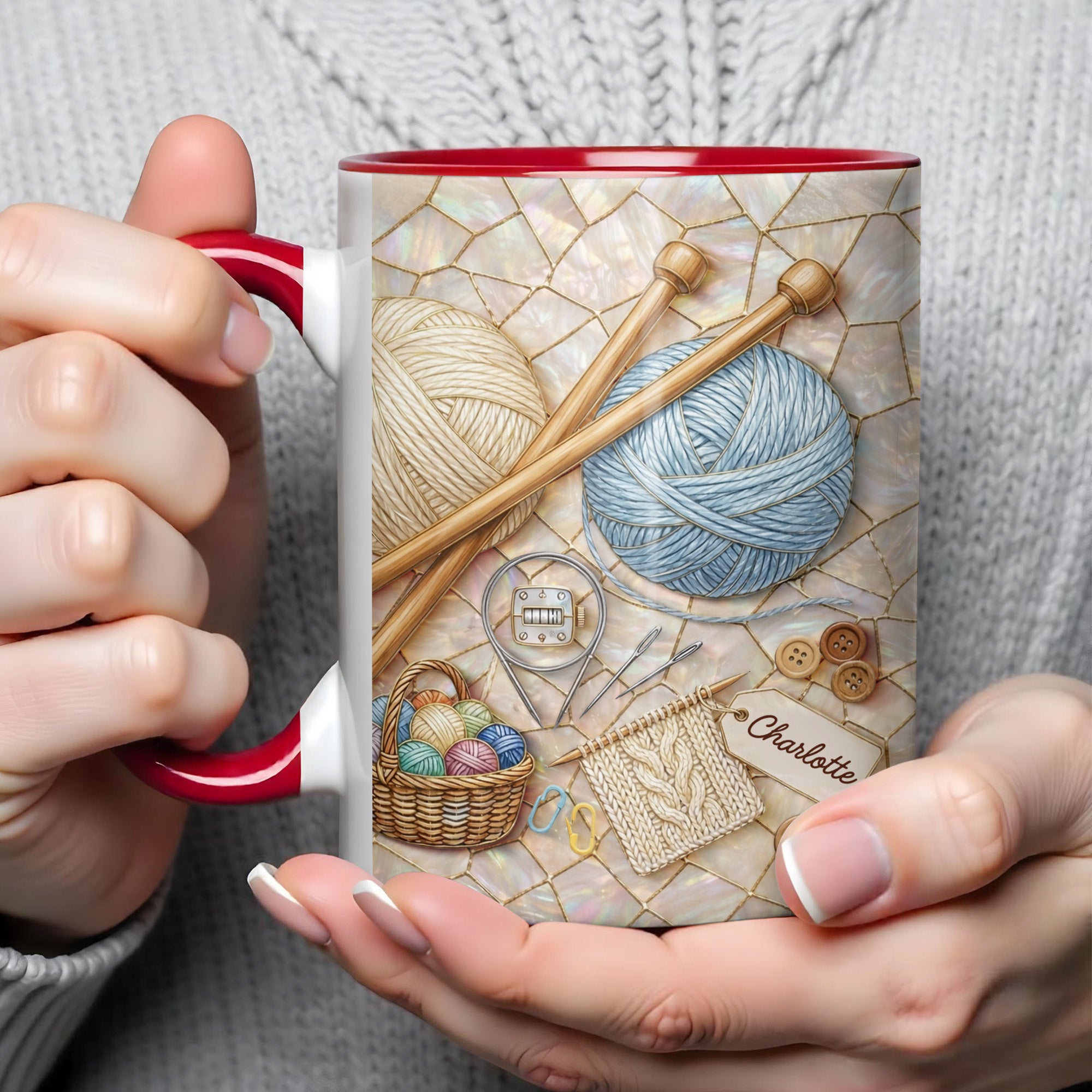 Personalized Celebrate Crafting With Yarn Balls And Knitting Needles Accent Mug Gifts For Her - Image 4