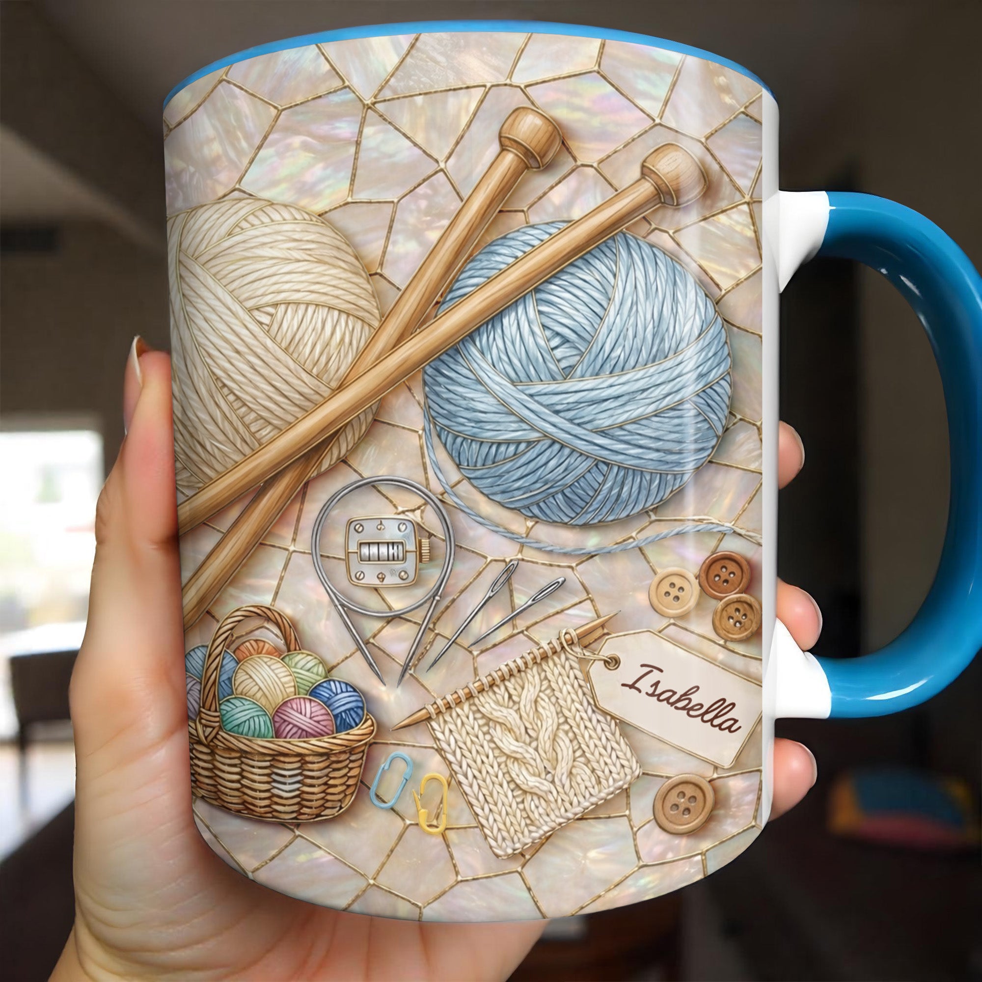 Personalized Celebrate Crafting With Yarn Balls And Knitting Needles Accent Mug Gifts For Her - Image 2