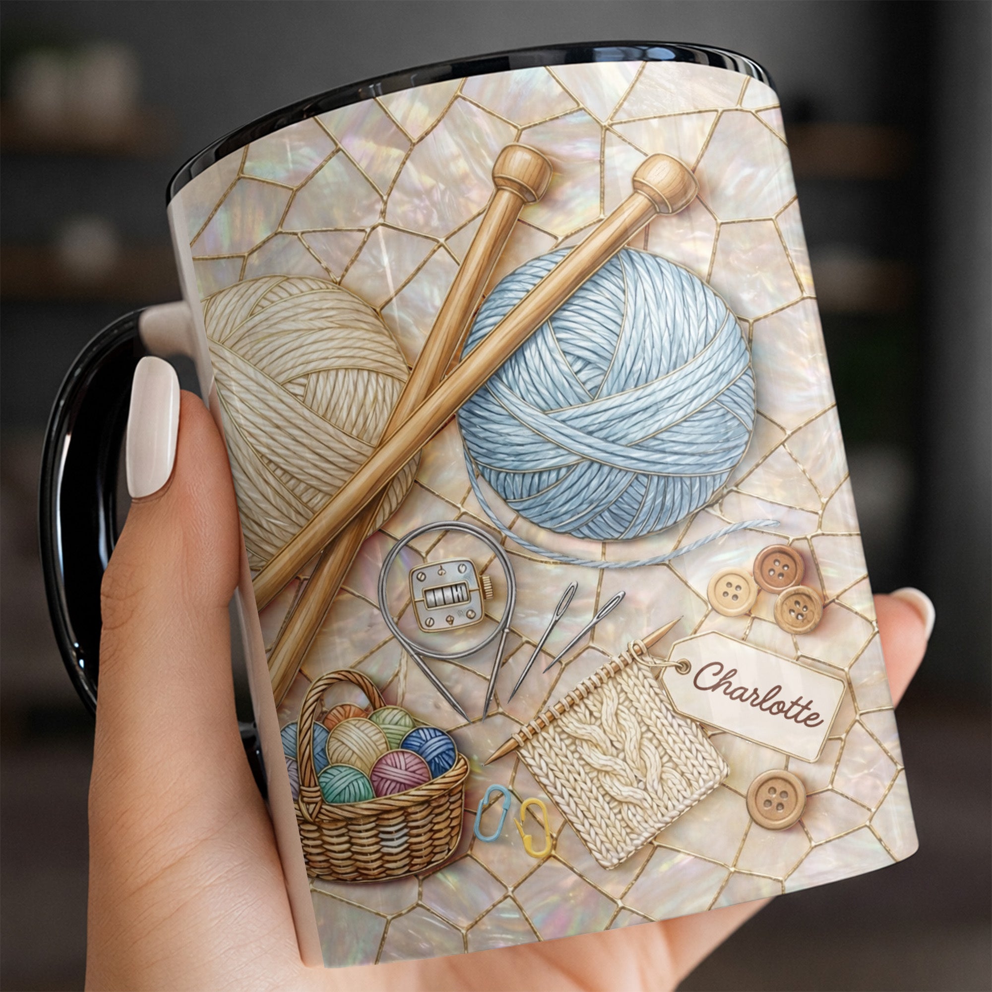 Personalized Celebrate Crafting With Yarn Balls And Knitting Needles Accent Mug Gifts For Her - Image 6
