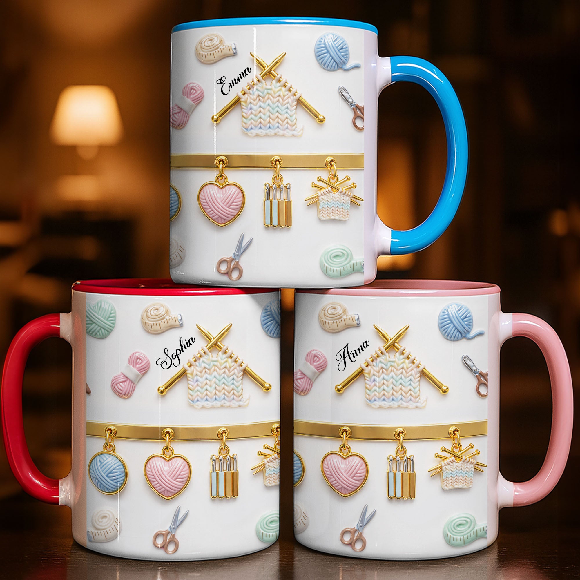Personalized Celebrate Your Crafting Passion With Yarn And Needles Accent Mug Gift For Crafters - Image 2