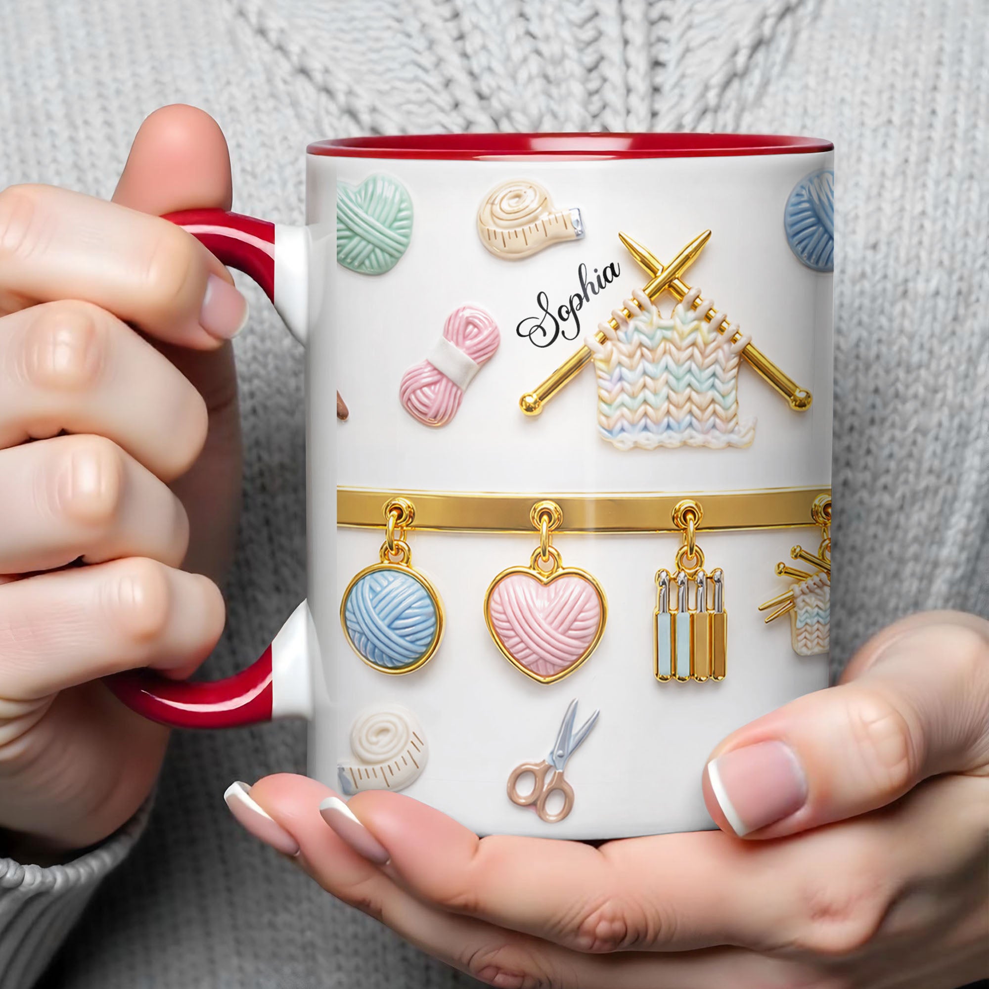 Personalized Celebrate Your Crafting Passion With Yarn And Needles Accent Mug Gift For Crafters - Image 3