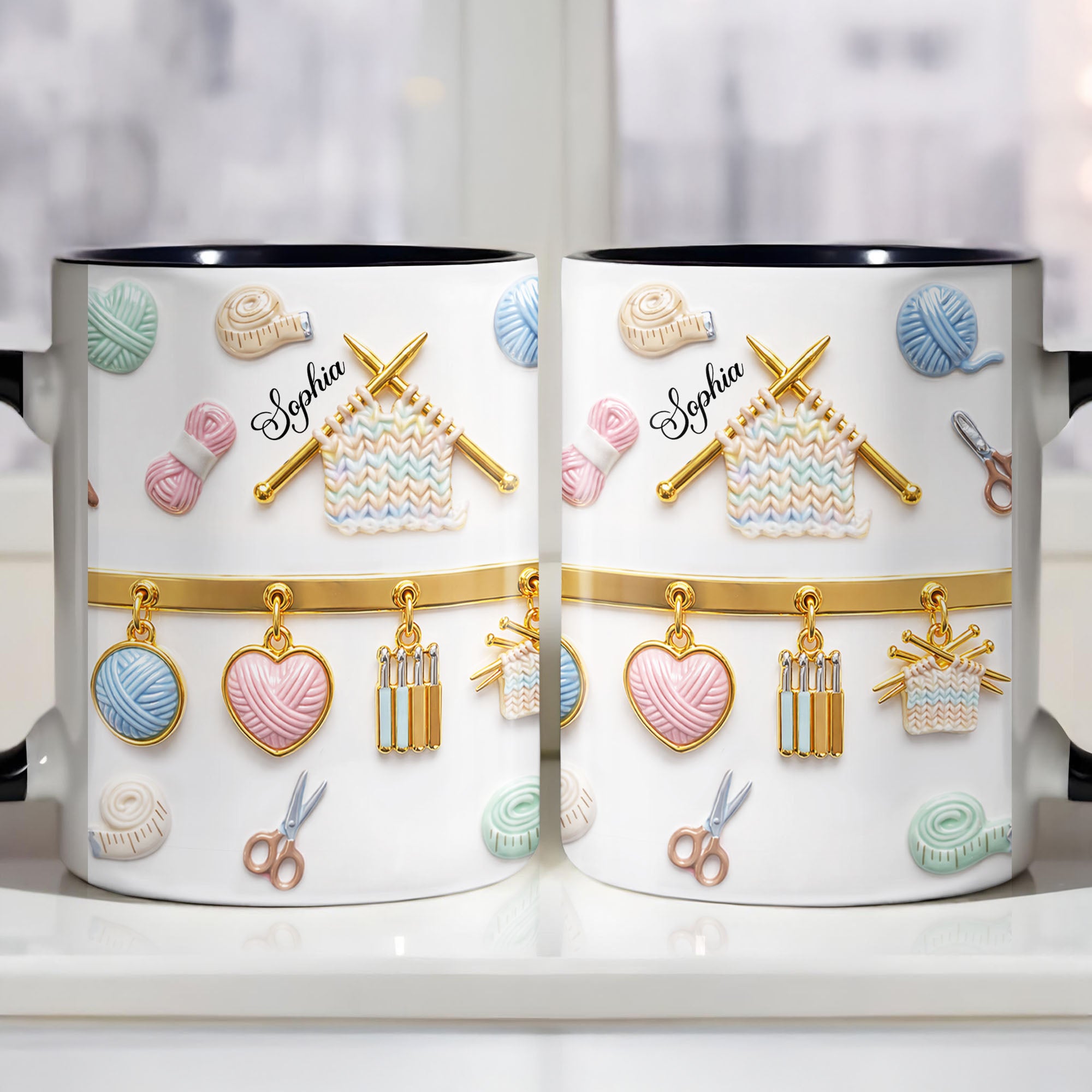 Personalized Celebrate Your Crafting Passion With Yarn And Needles Accent Mug Gift For Crafters