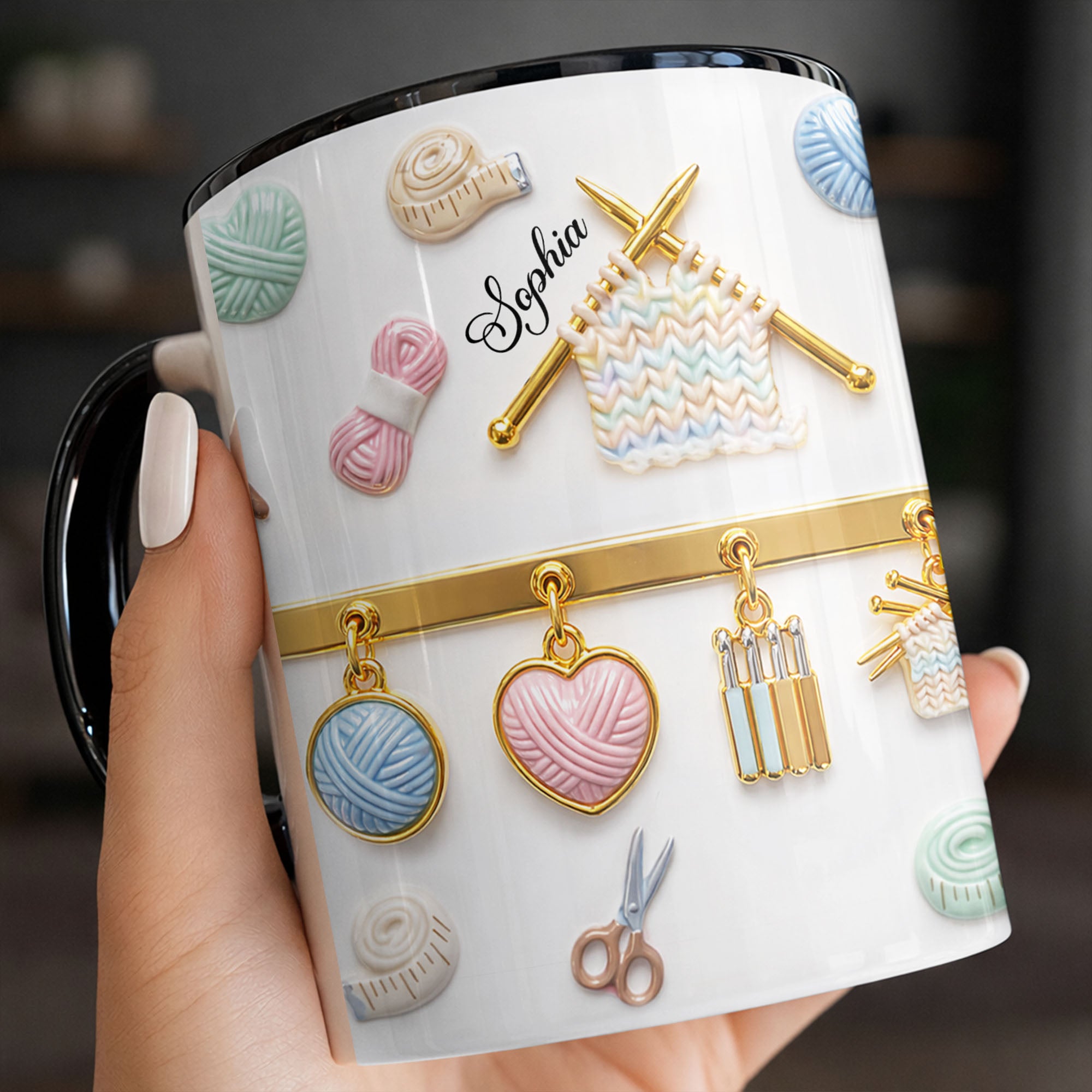 Personalized Celebrate Your Crafting Passion With Yarn And Needles Accent Mug Gift For Crafters - Image 5