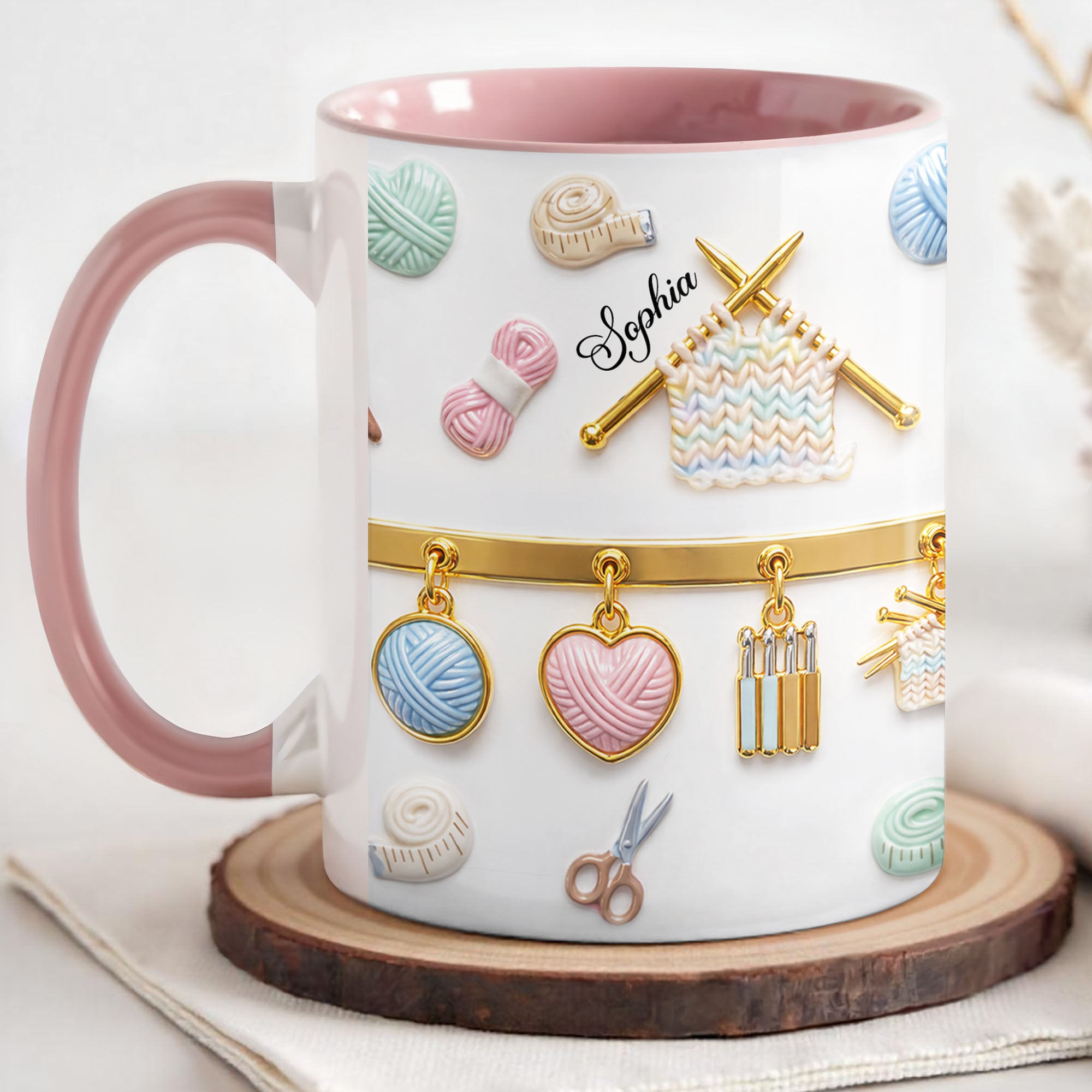 Personalized Celebrate Your Crafting Passion With Yarn And Needles Accent Mug Gift For Crafters - Image 4