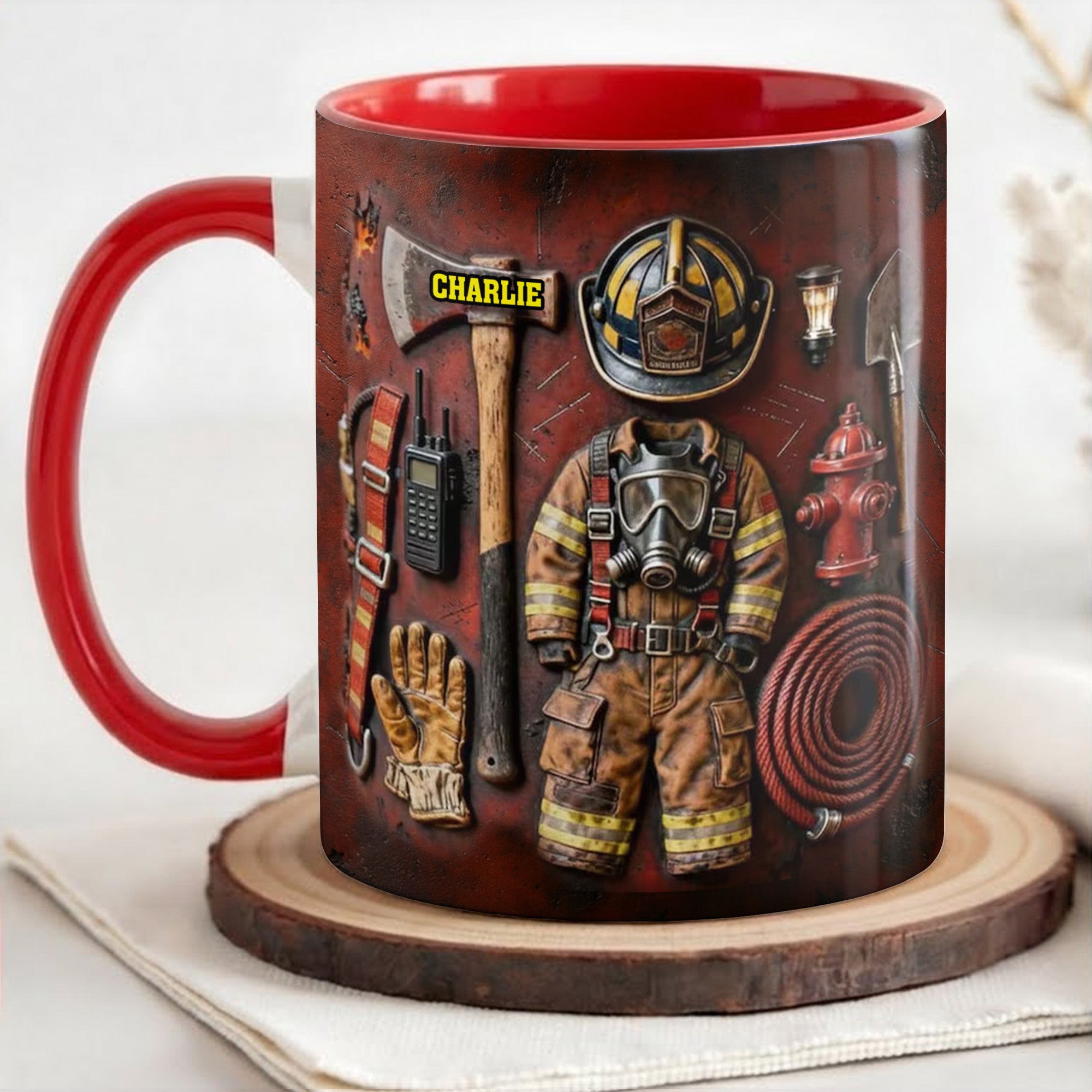Personalized Celebrate Your Heroic Spirit Firefighter Gear And Helmet Accent Mug Gifts For Dad - Image 3