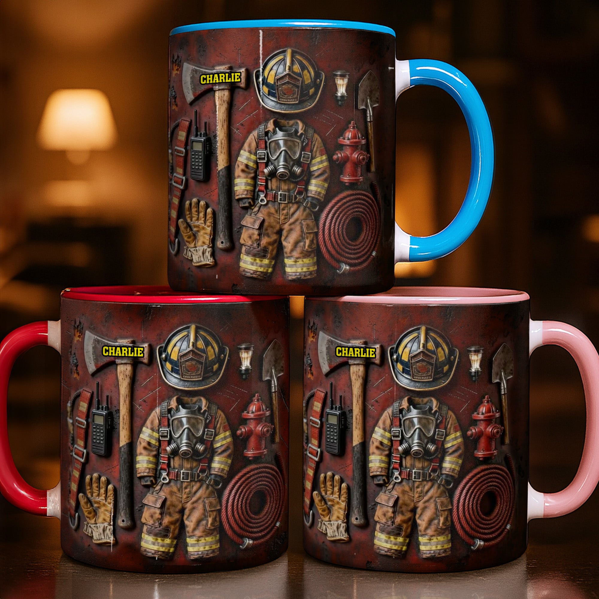 Personalized Celebrate Your Heroic Spirit Firefighter Gear And Helmet Accent Mug Gifts For Dad - Image 2