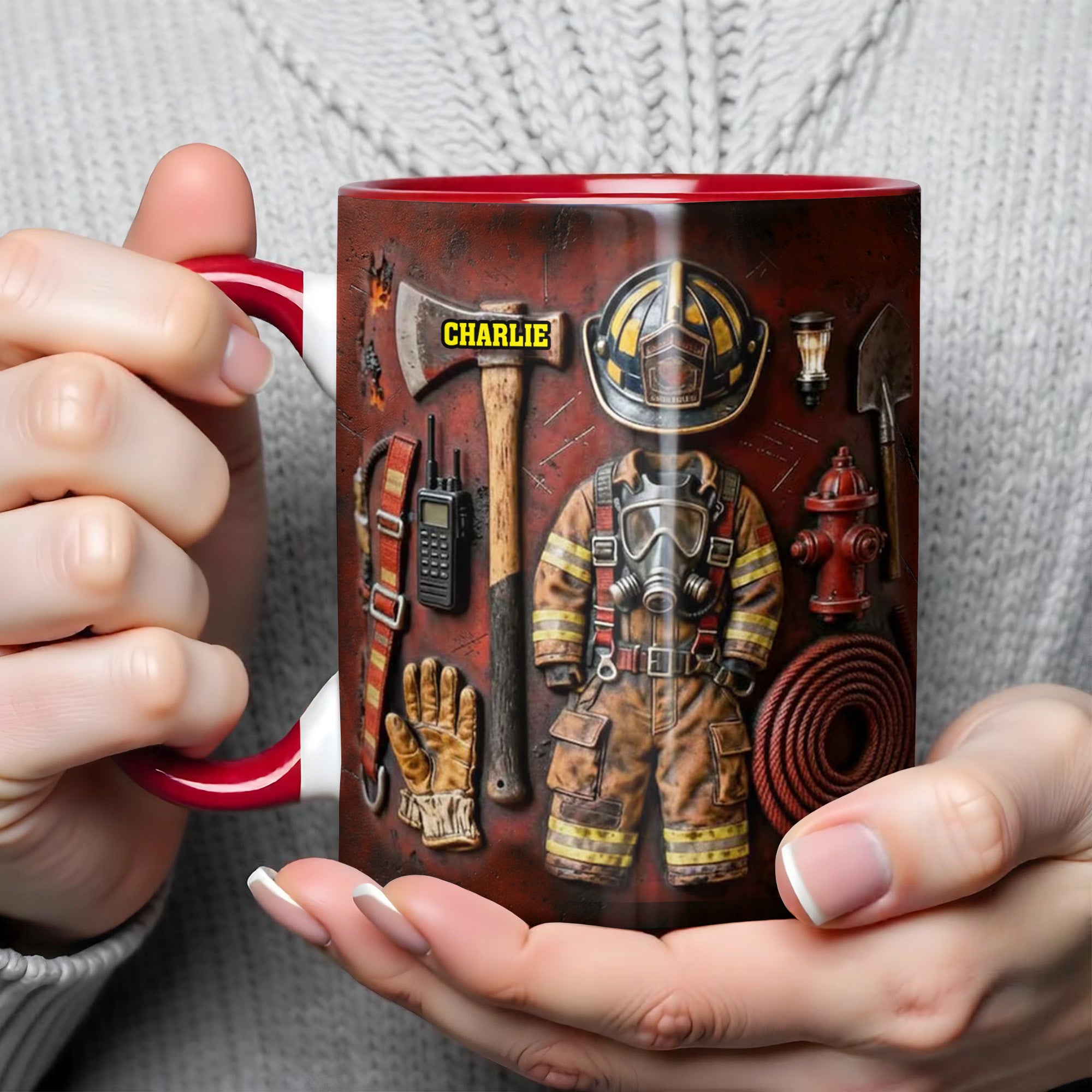 Personalized Celebrate Your Heroic Spirit Firefighter Gear And Helmet Accent Mug Gifts For Dad - Image 4