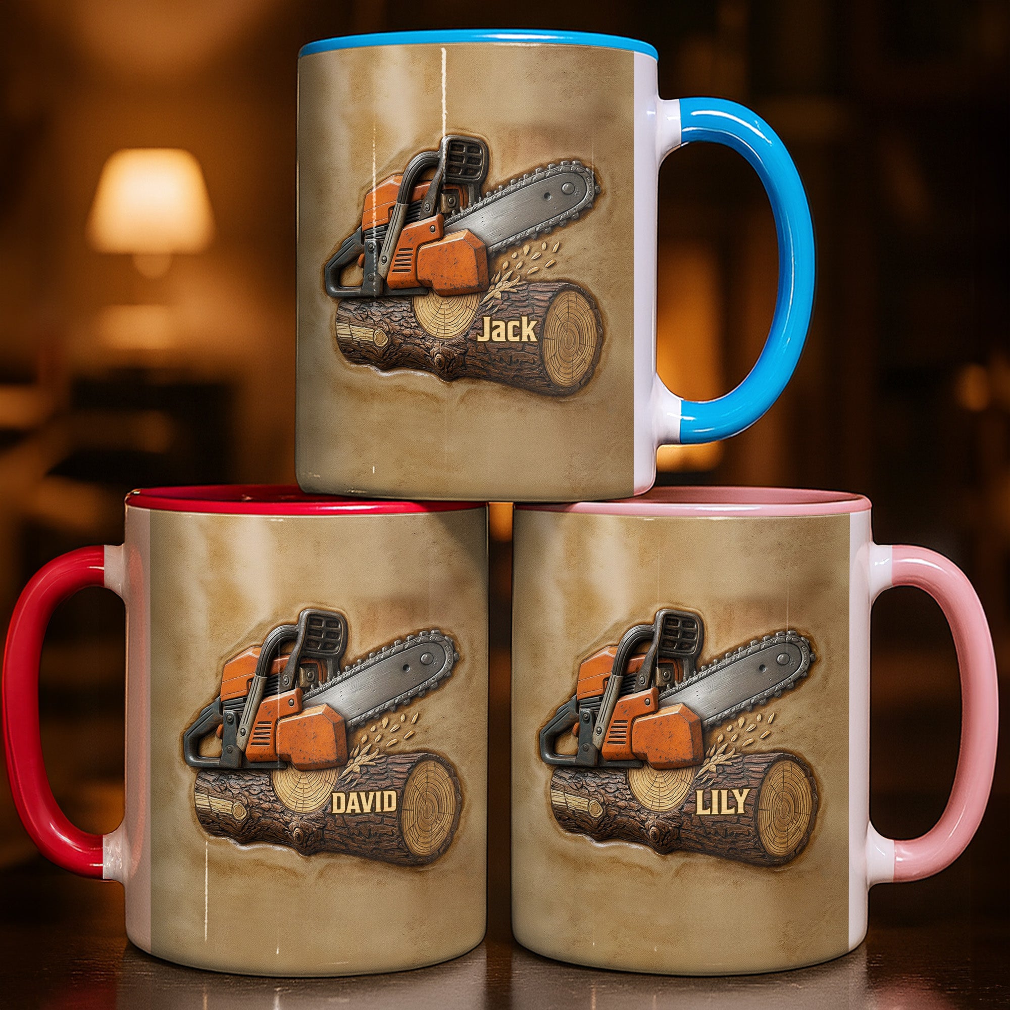 Personalized Chainsaw And Log Accent Mug Carpenter Coffee Cup Gifts For Woodworker - Image 2