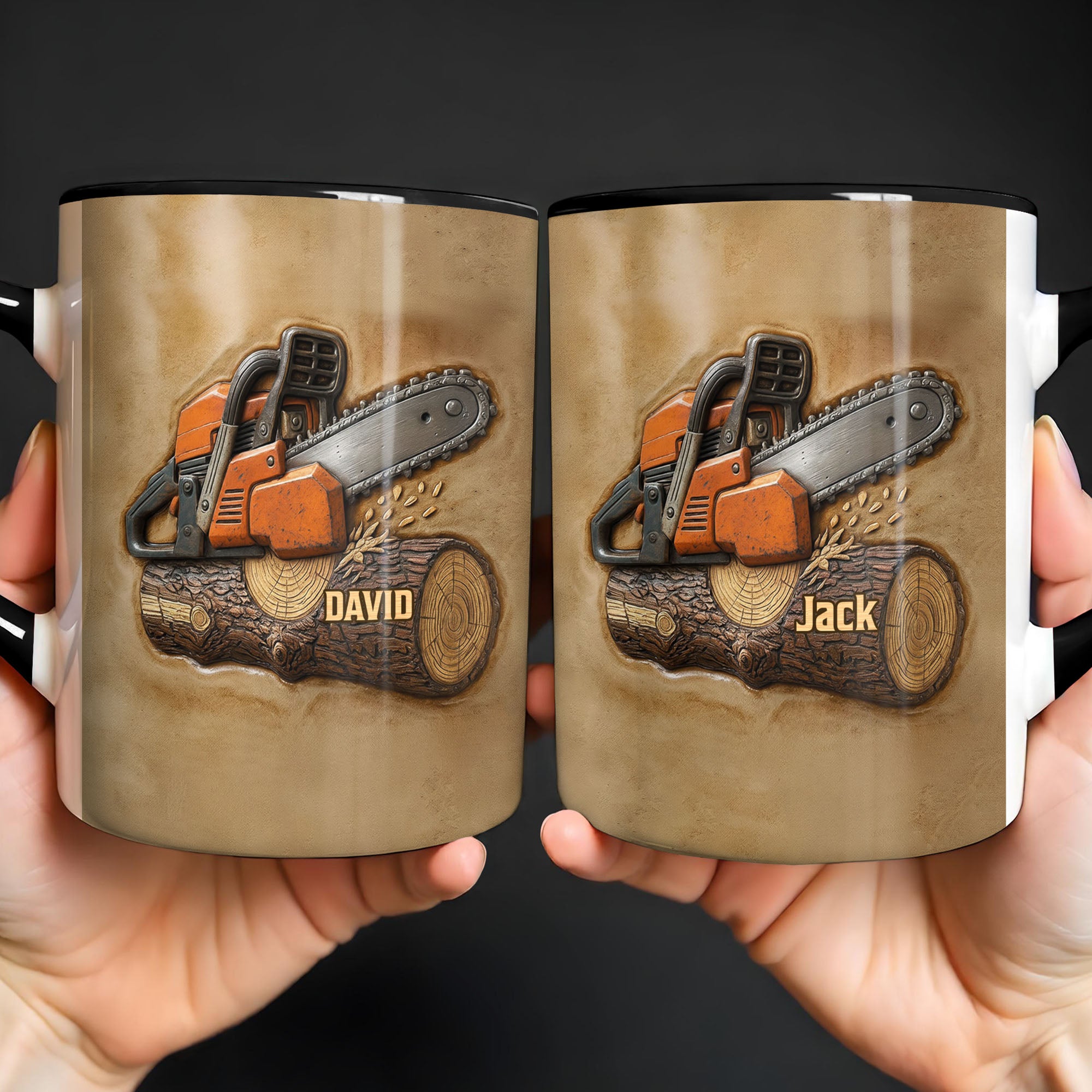 Personalized Chainsaw And Log Accent Mug Carpenter Coffee Cup Gifts For Woodworker - Image 6