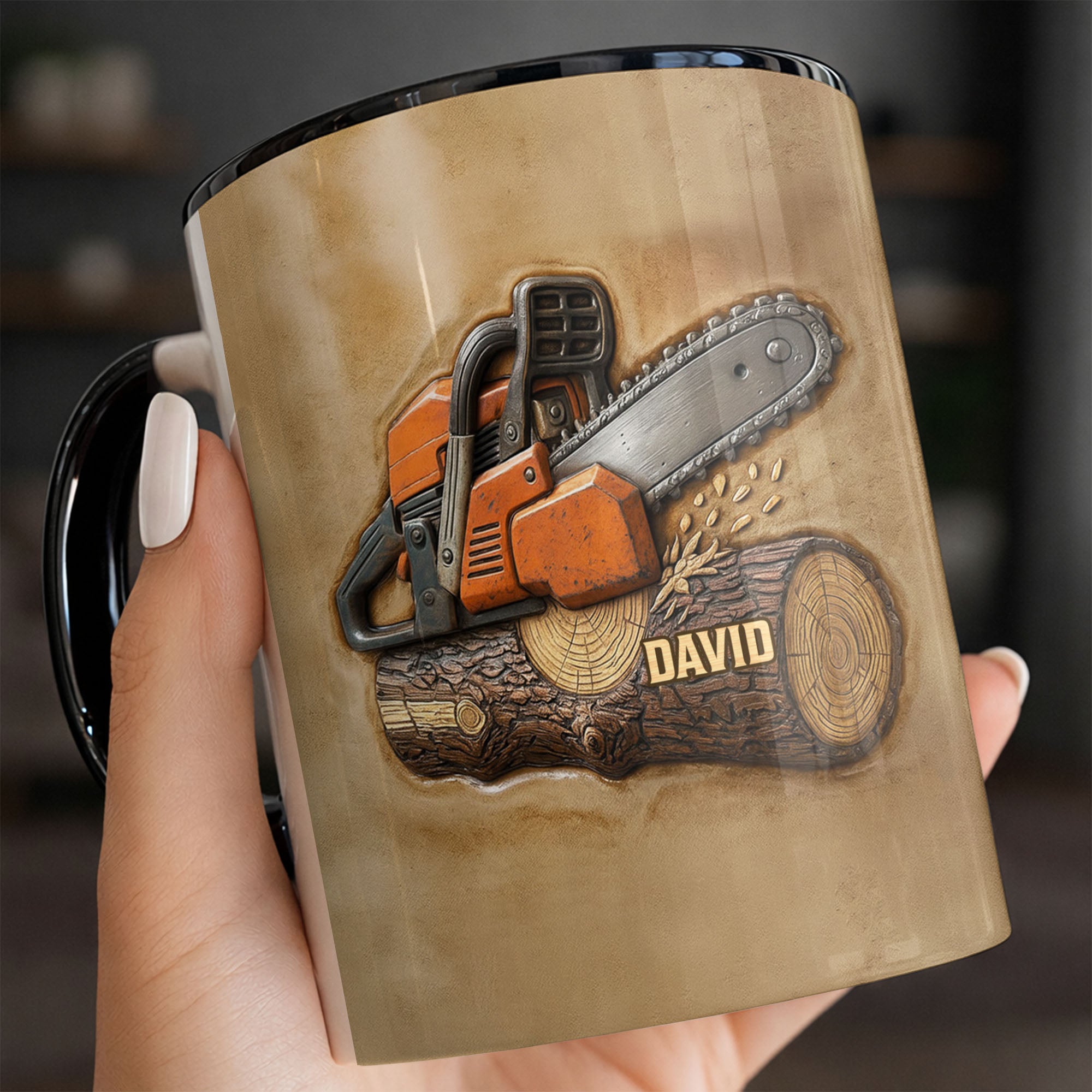Personalized Chainsaw And Log Accent Mug Carpenter Coffee Cup Gifts For Woodworker - Image 7