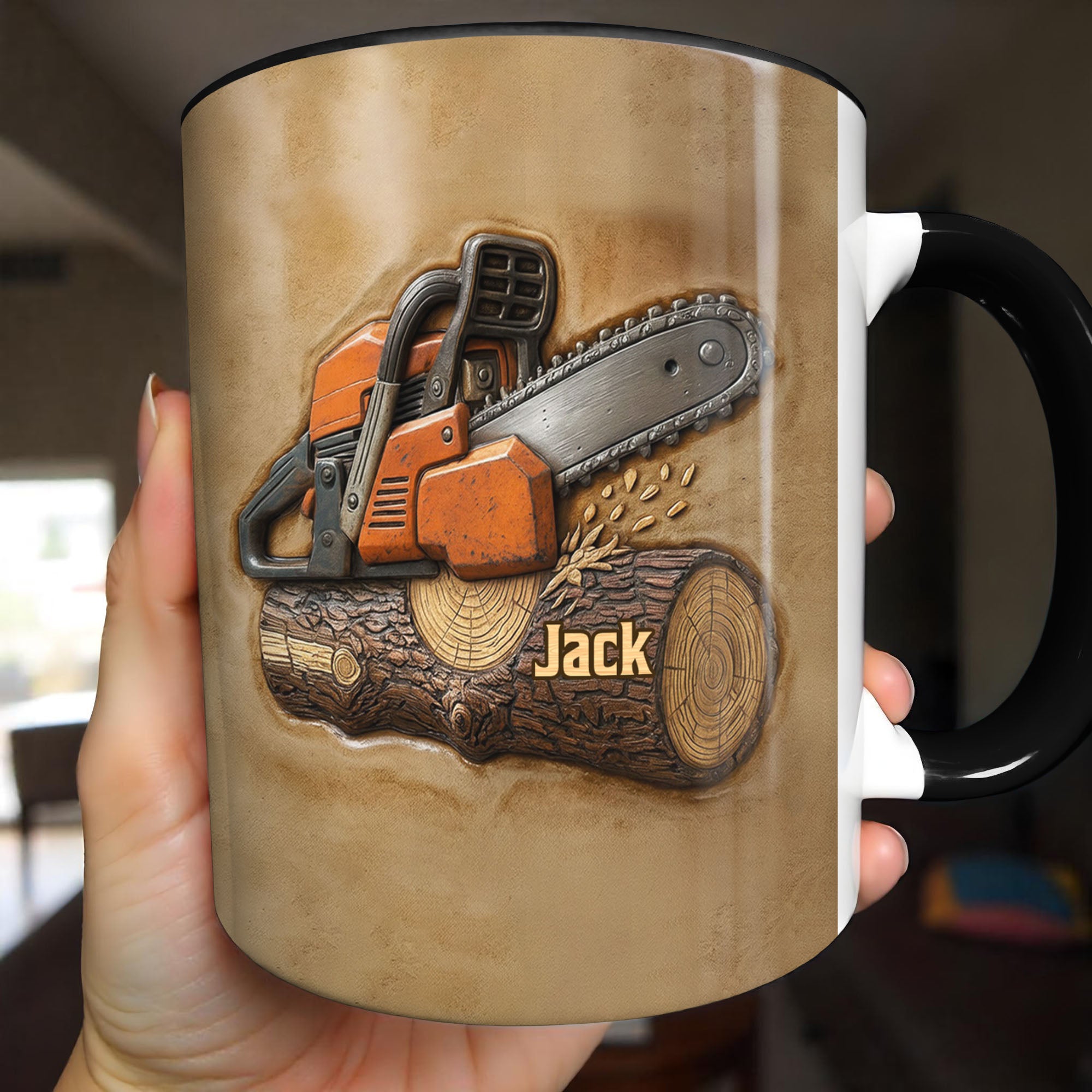 Personalized Chainsaw And Log Accent Mug Carpenter Coffee Cup Gifts For Woodworker - Image 5