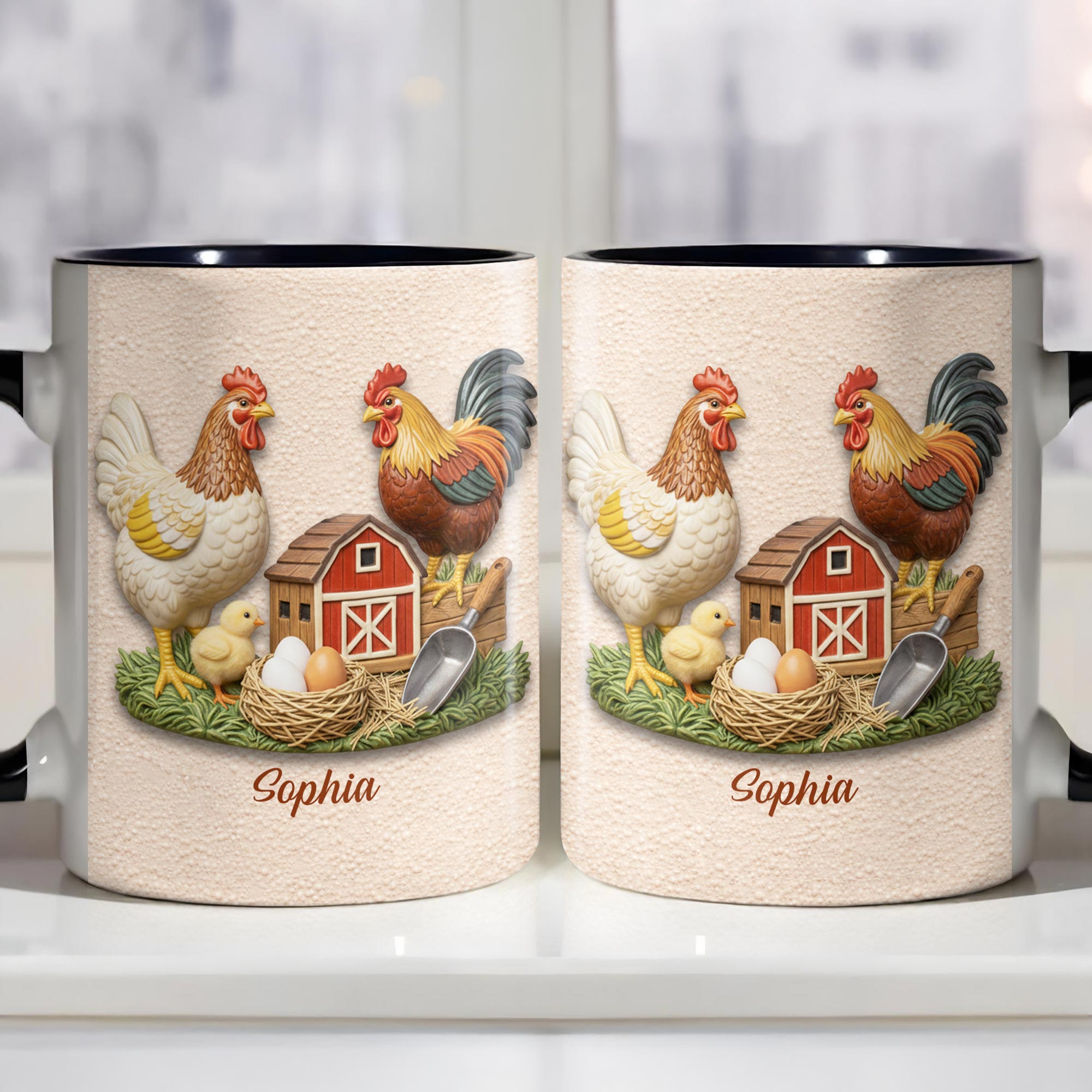 Personalized Chicken And Barn Design Accent Mug Best Present For Farmers