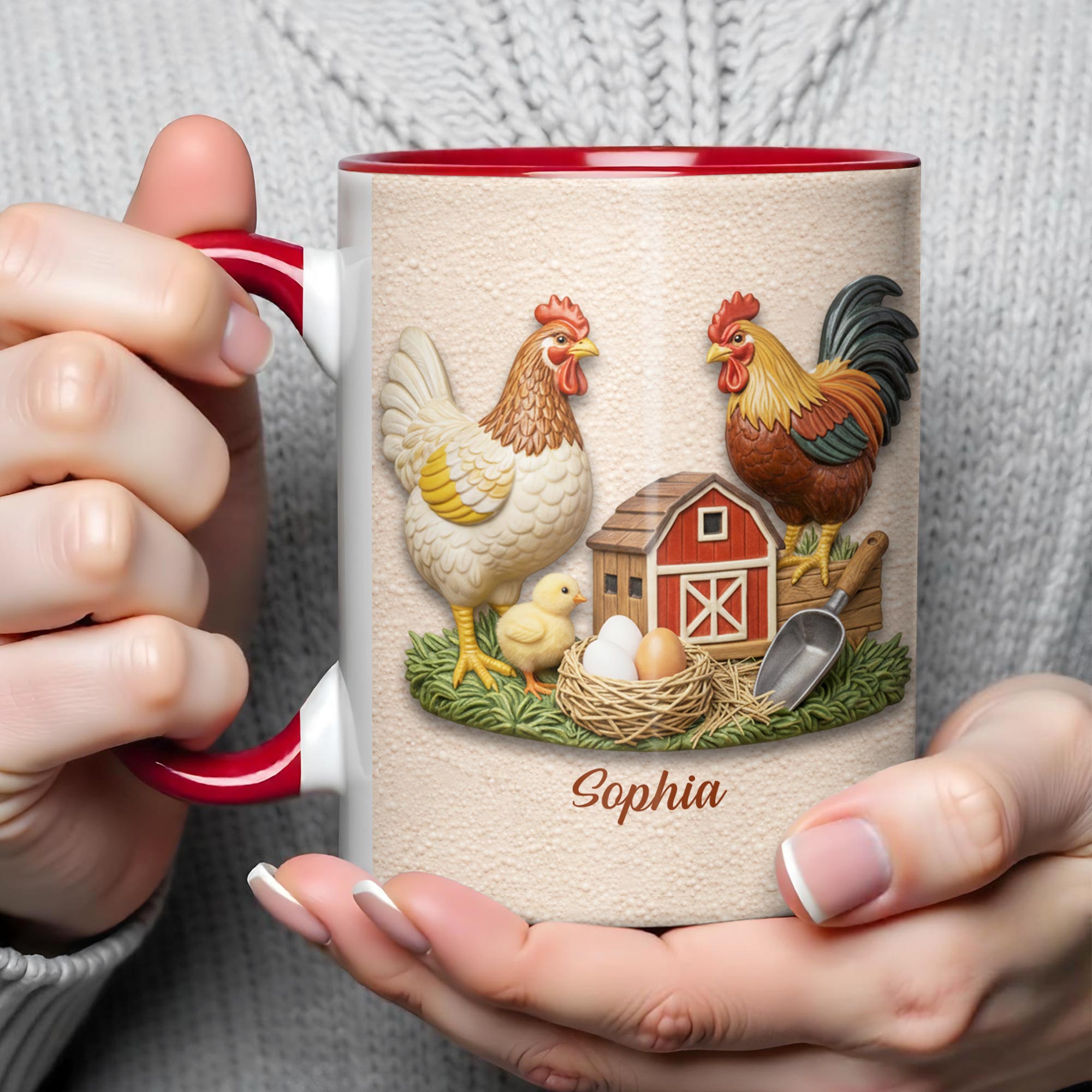 Personalized Chicken And Barn Design Accent Mug Best Present For Farmers - Image 5