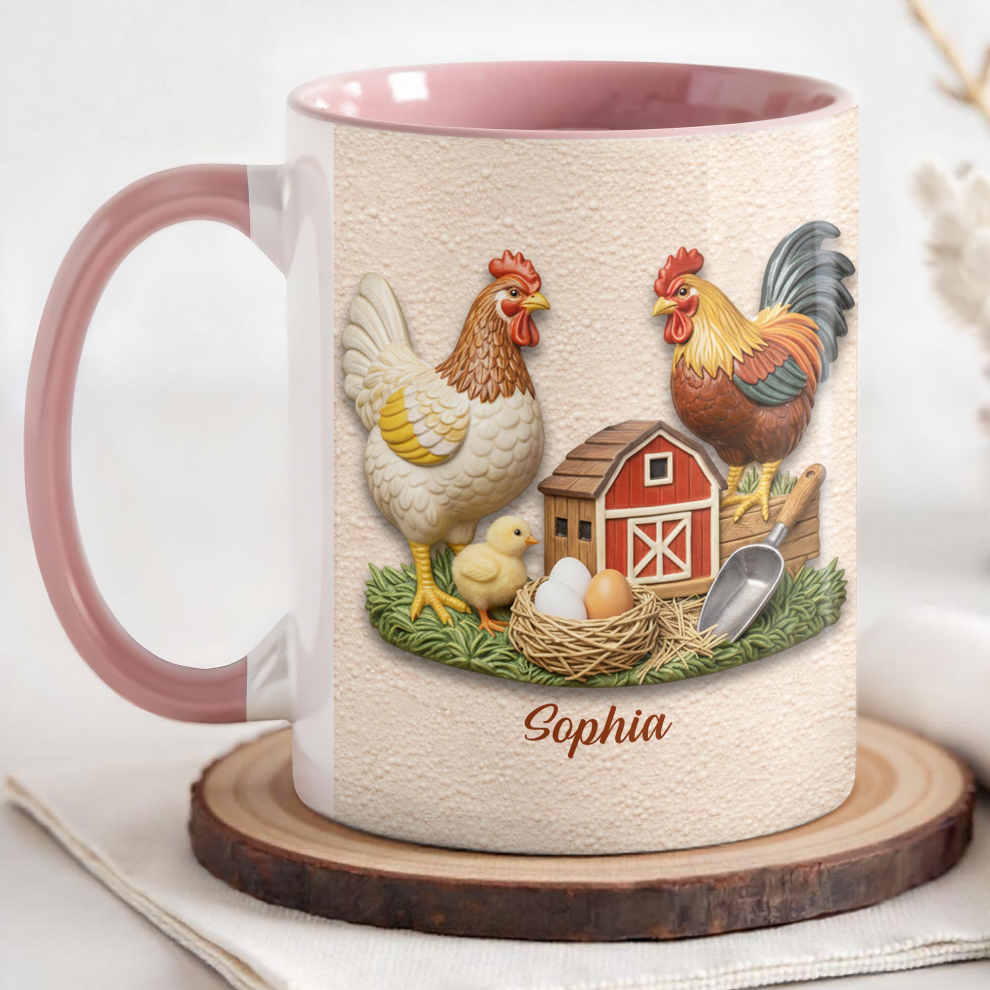 Personalized Chicken And Barn Design Accent Mug Best Present For Farmers - Image 4