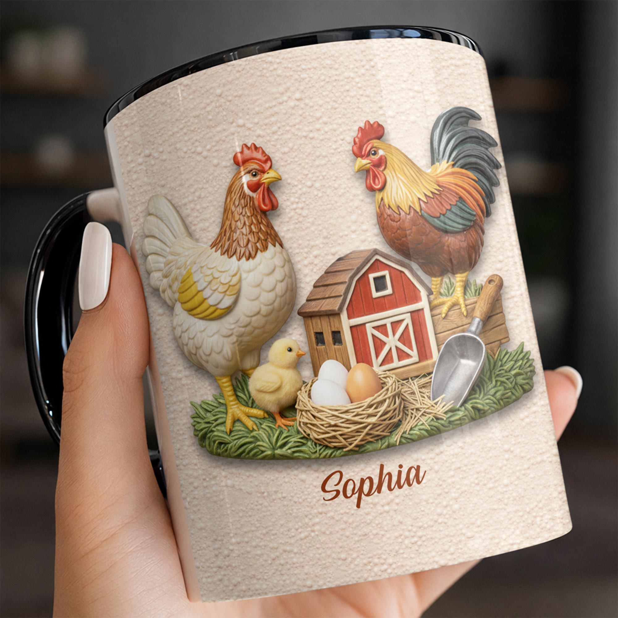 Personalized Chicken And Barn Design Accent Mug Best Present For Farmers - Image 2
