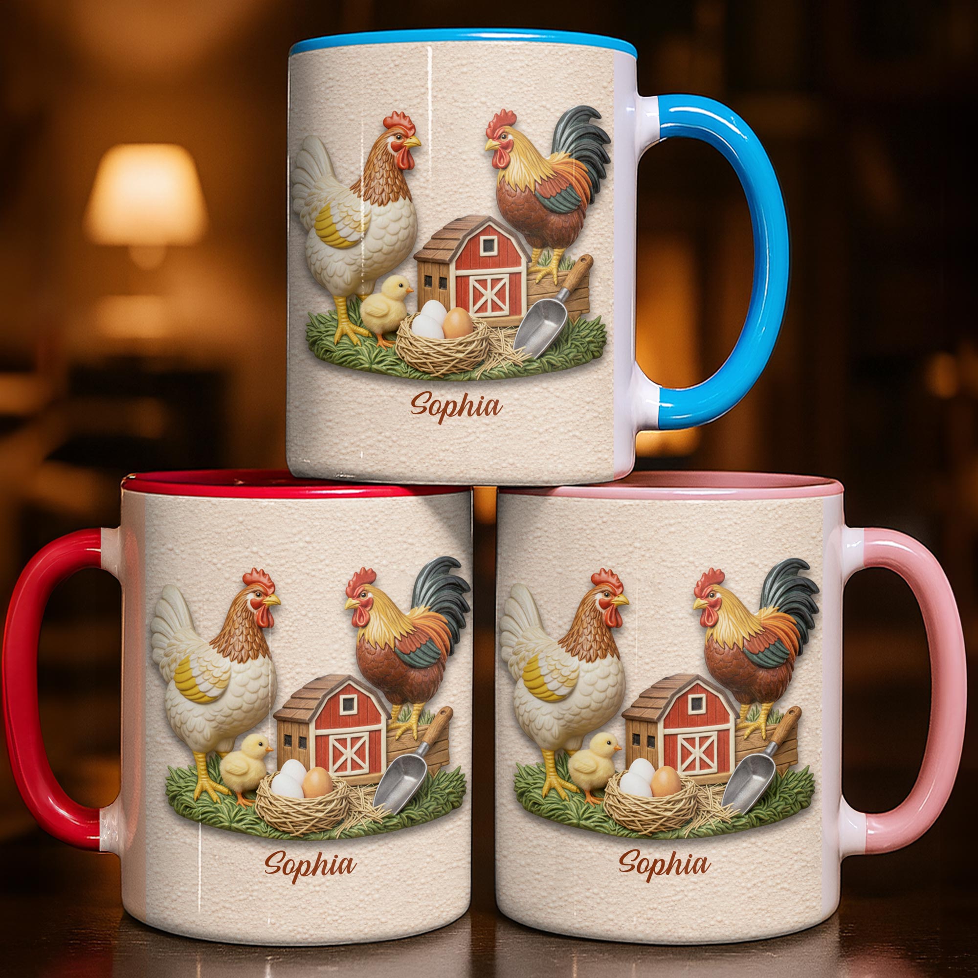 Personalized Chicken And Barn Design Accent Mug Best Present For Farmers - Image 3