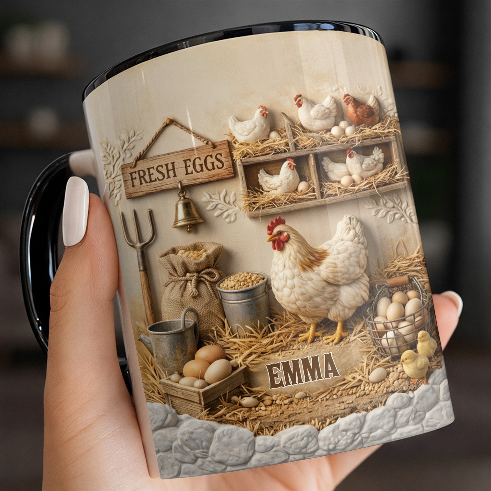 Personalized Chickens And Fresh Eggs Accent Mug Unique Gifts For Farmers - Image 2