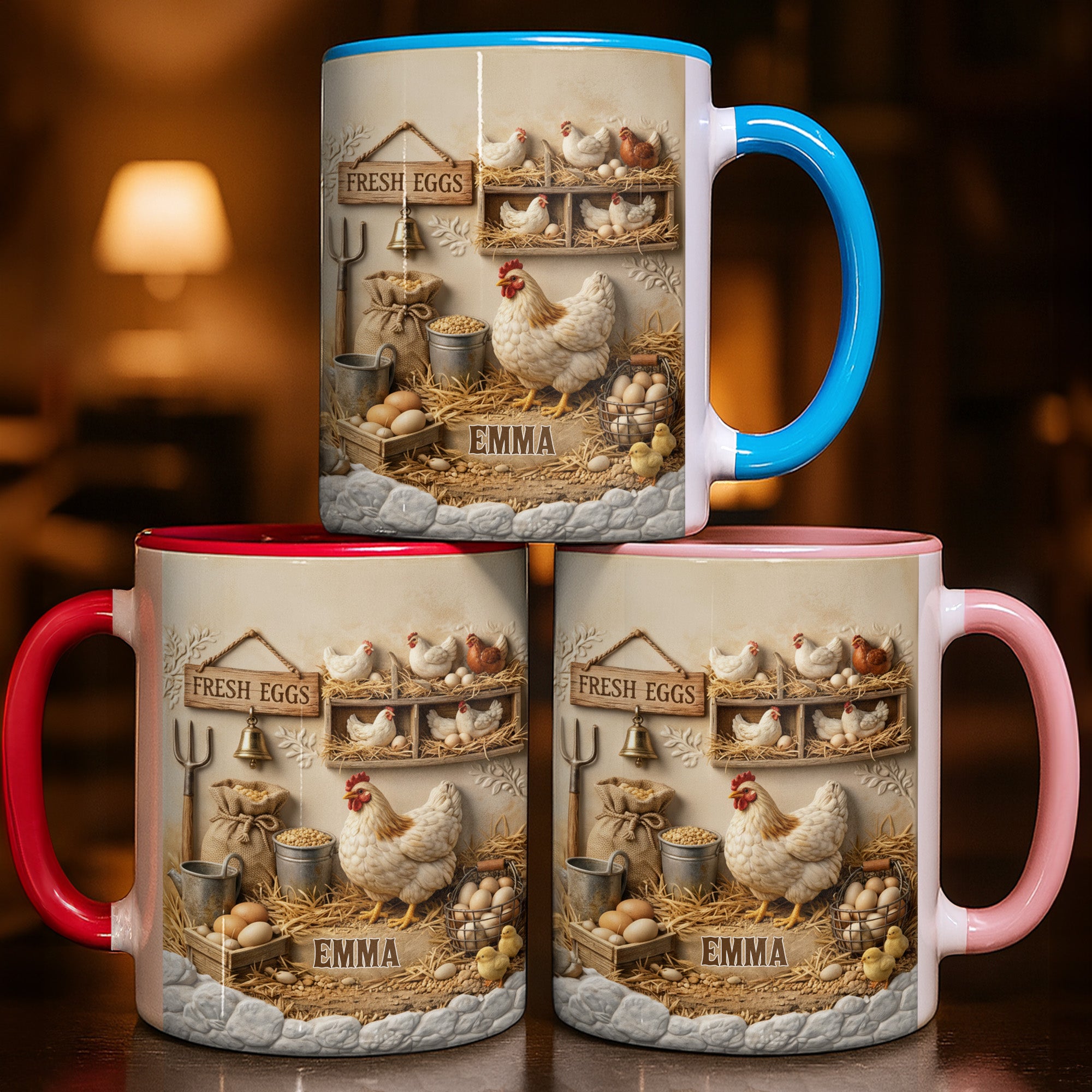 Personalized Chickens And Fresh Eggs Accent Mug Unique Gifts For Farmers - Image 3