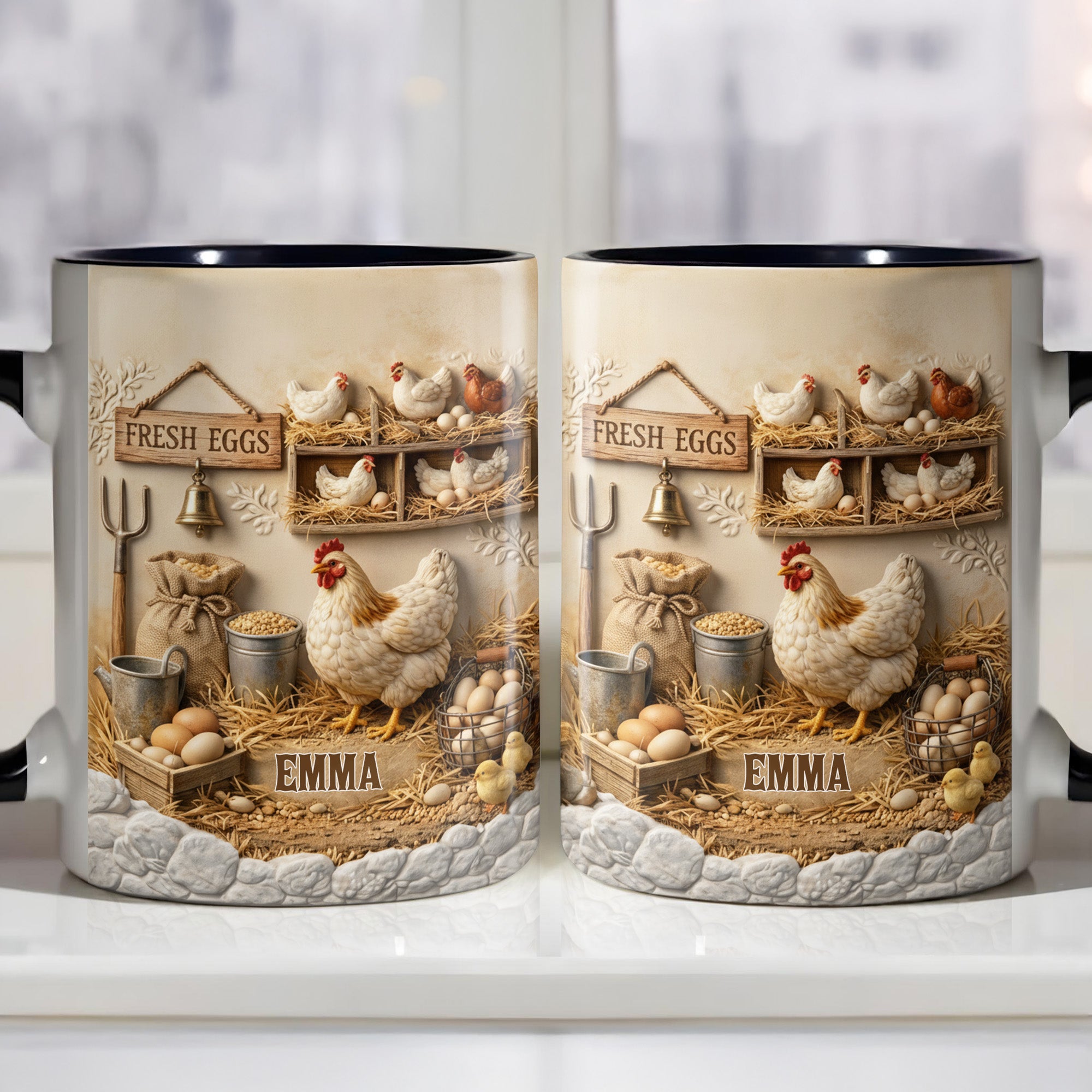 Personalized Chickens And Fresh Eggs Accent Mug Unique Gifts For Farmers