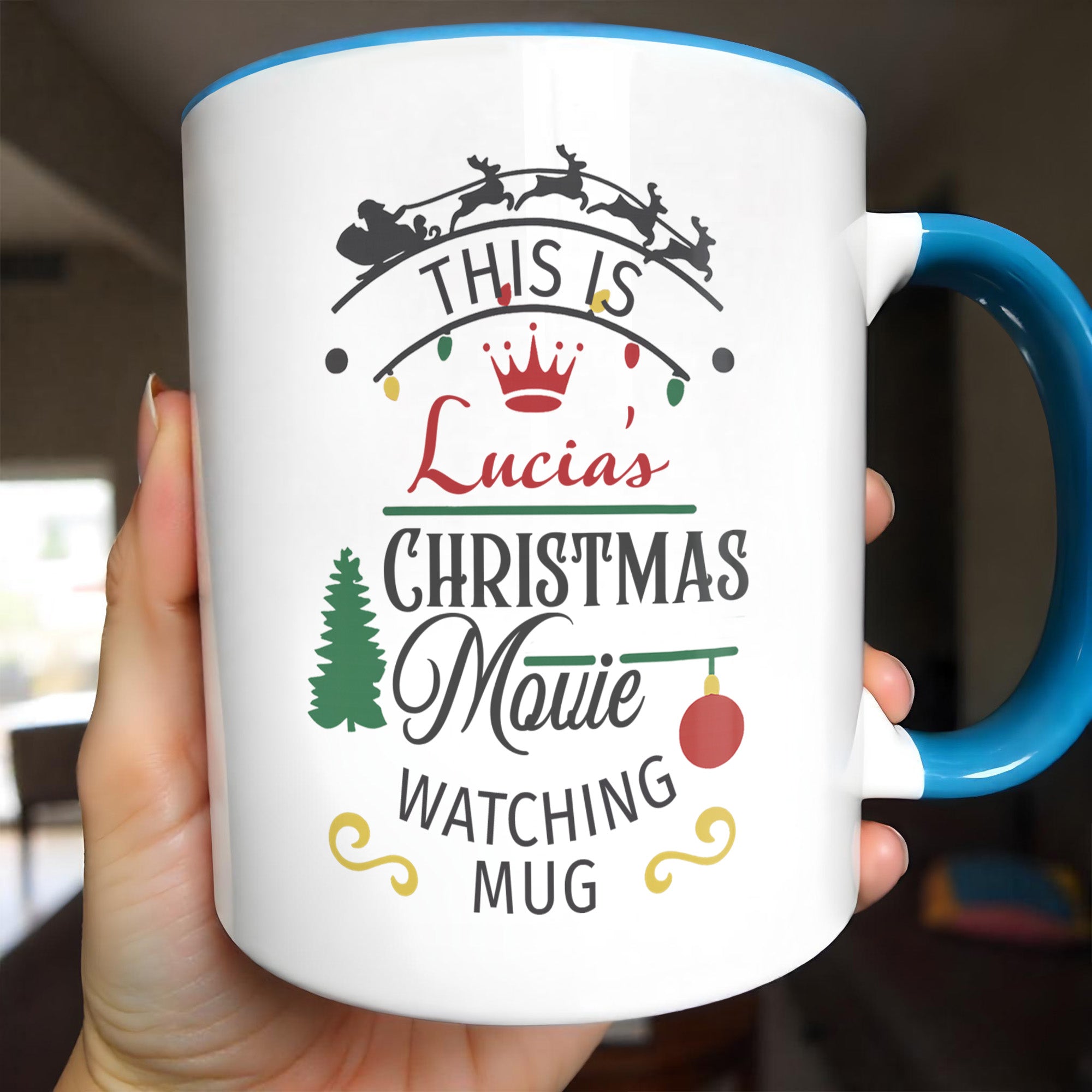 Personalized Christmas Movie Watching Accent Mug With Tree Sleigh Ornament Xmas Gifts - Image 2