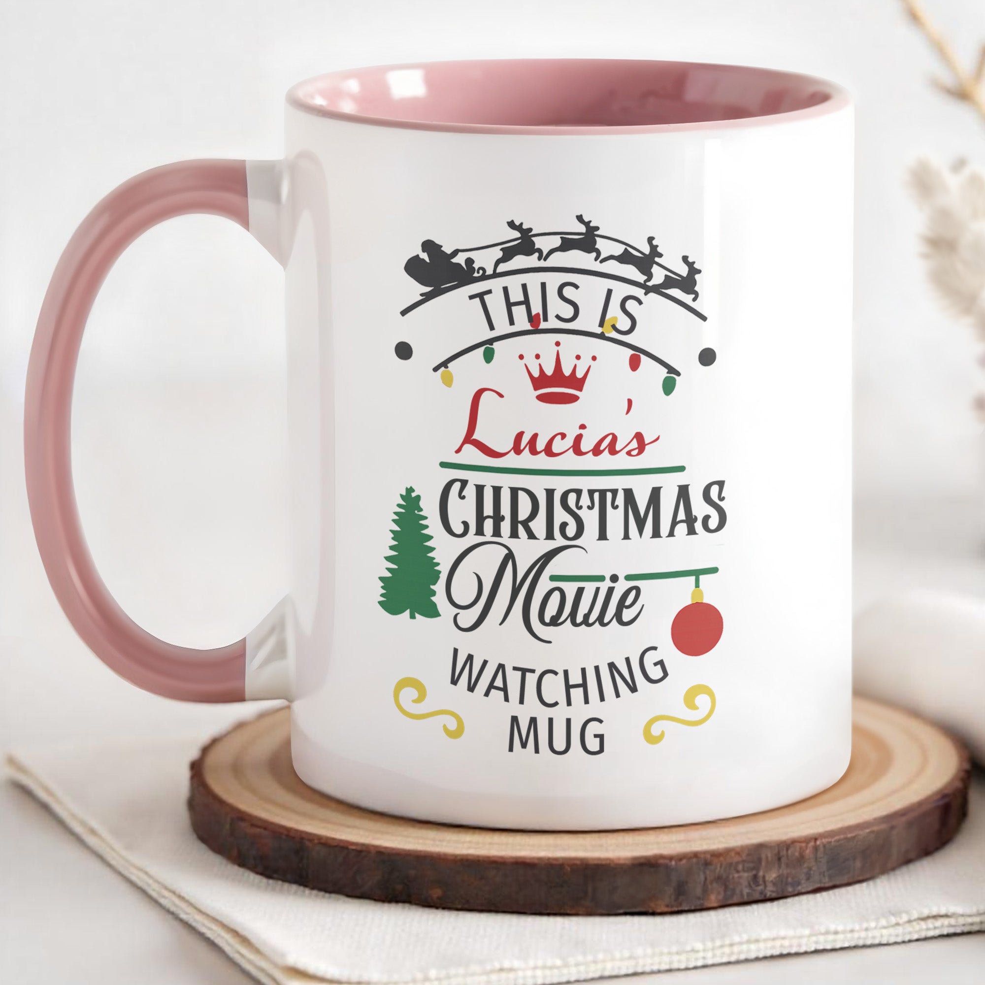 Personalized Christmas Movie Watching Accent Mug With Tree Sleigh Ornament Xmas Gifts - Image 3