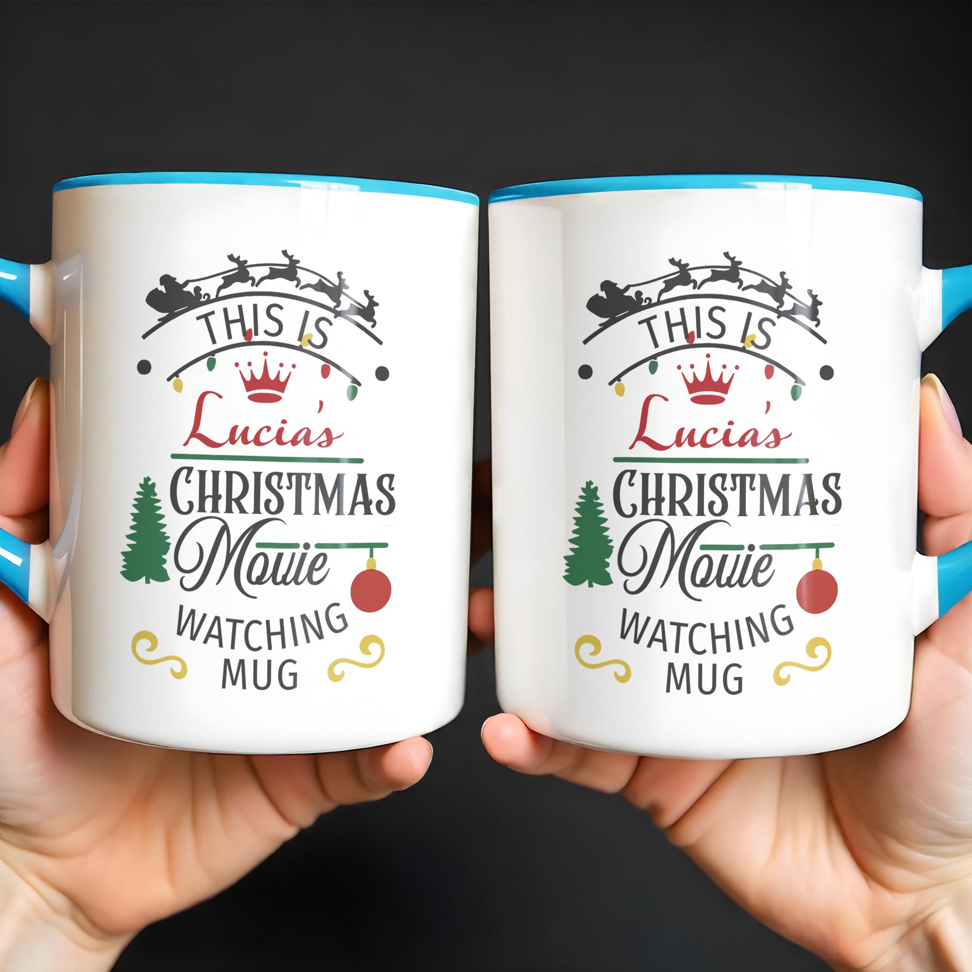 Personalized Christmas Movie Watching Accent Mug With Tree Sleigh Ornament Xmas Gifts - Image 5