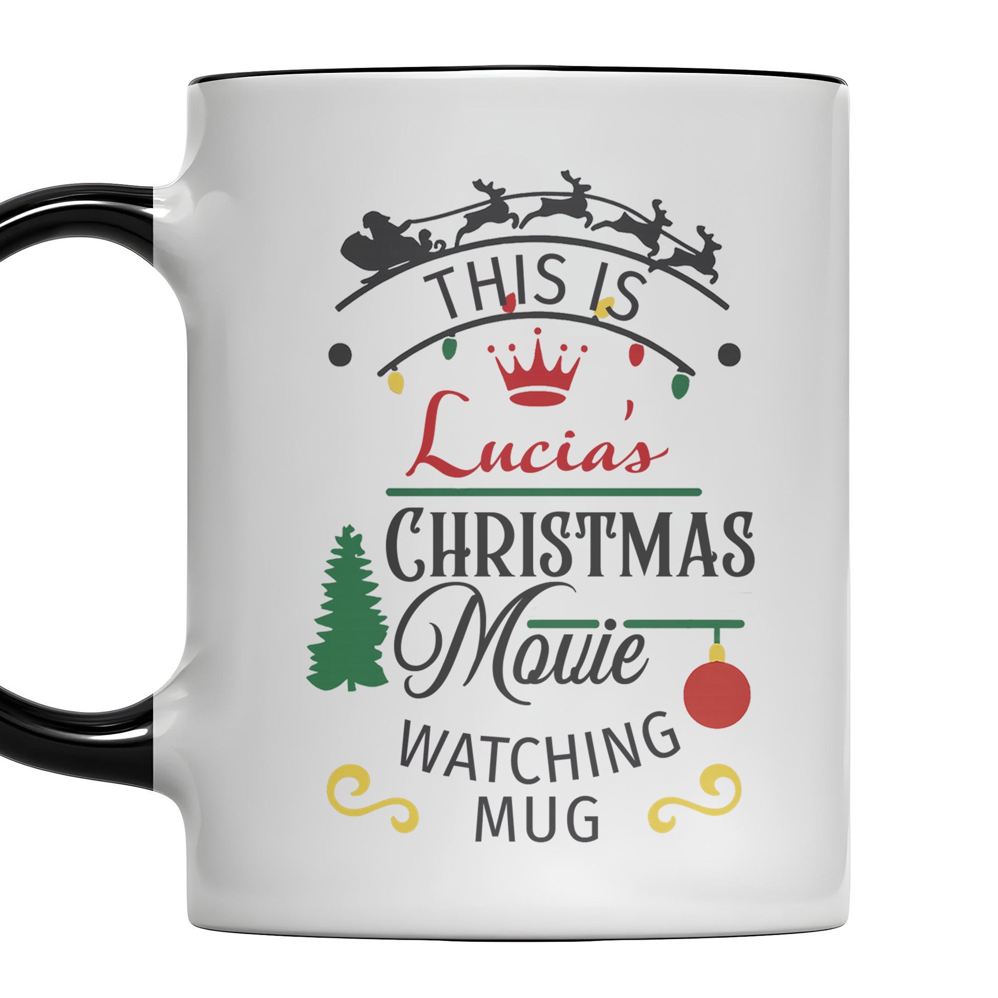 Personalized Christmas Movie Watching Accent Mug With Tree Sleigh Ornament Xmas Gifts