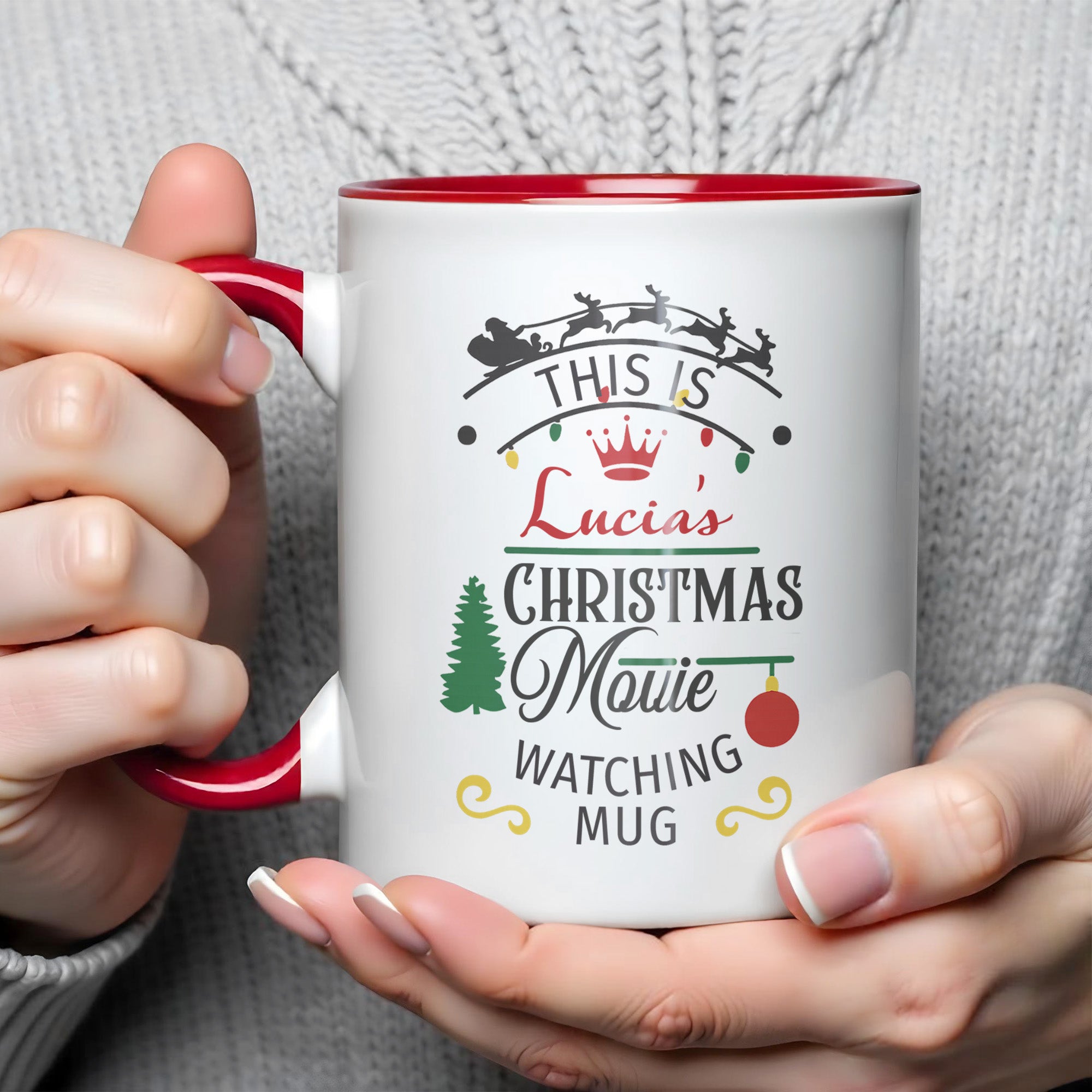 Personalized Christmas Movie Watching Accent Mug With Tree Sleigh Ornament Xmas Gifts - Image 4