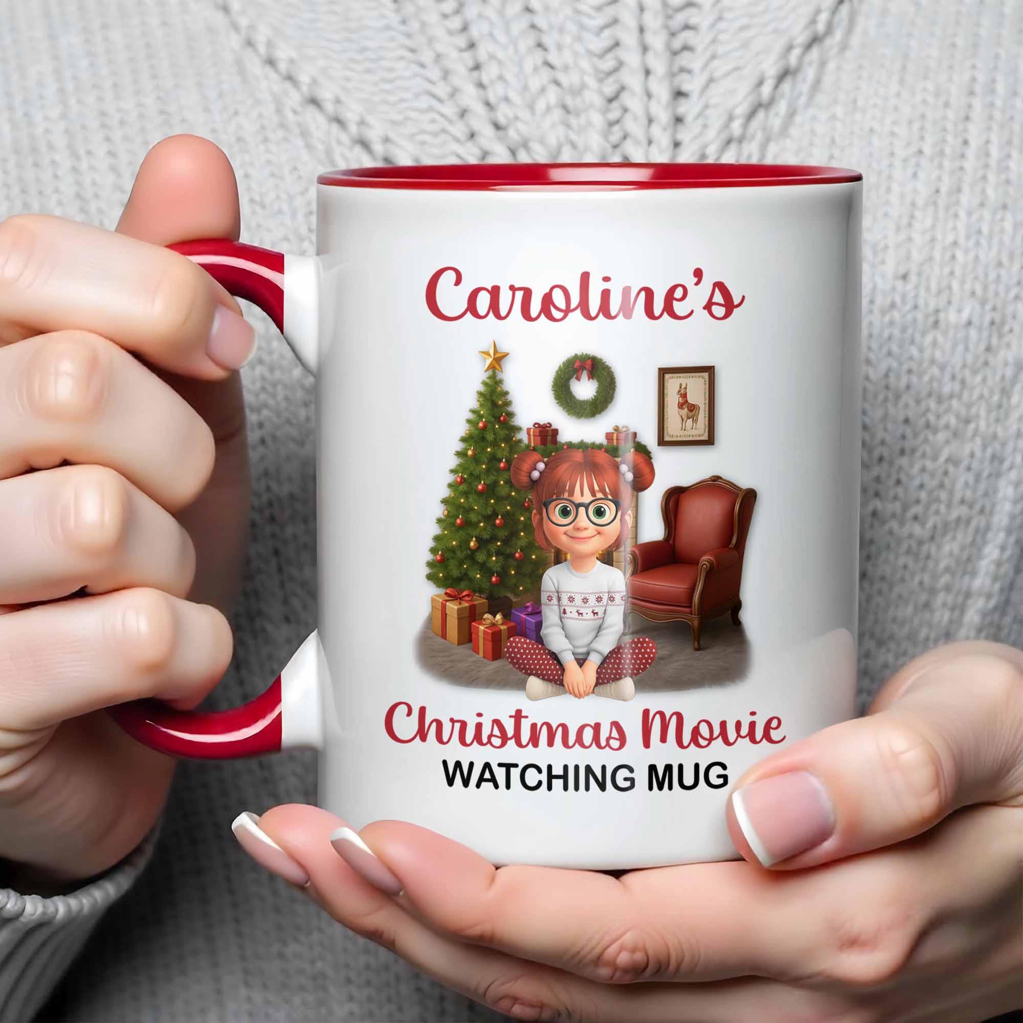 Personalized Christmas Movie Watching Mug With Christmas Tree Accent Mug Unique Xmas Gifts - Image 3