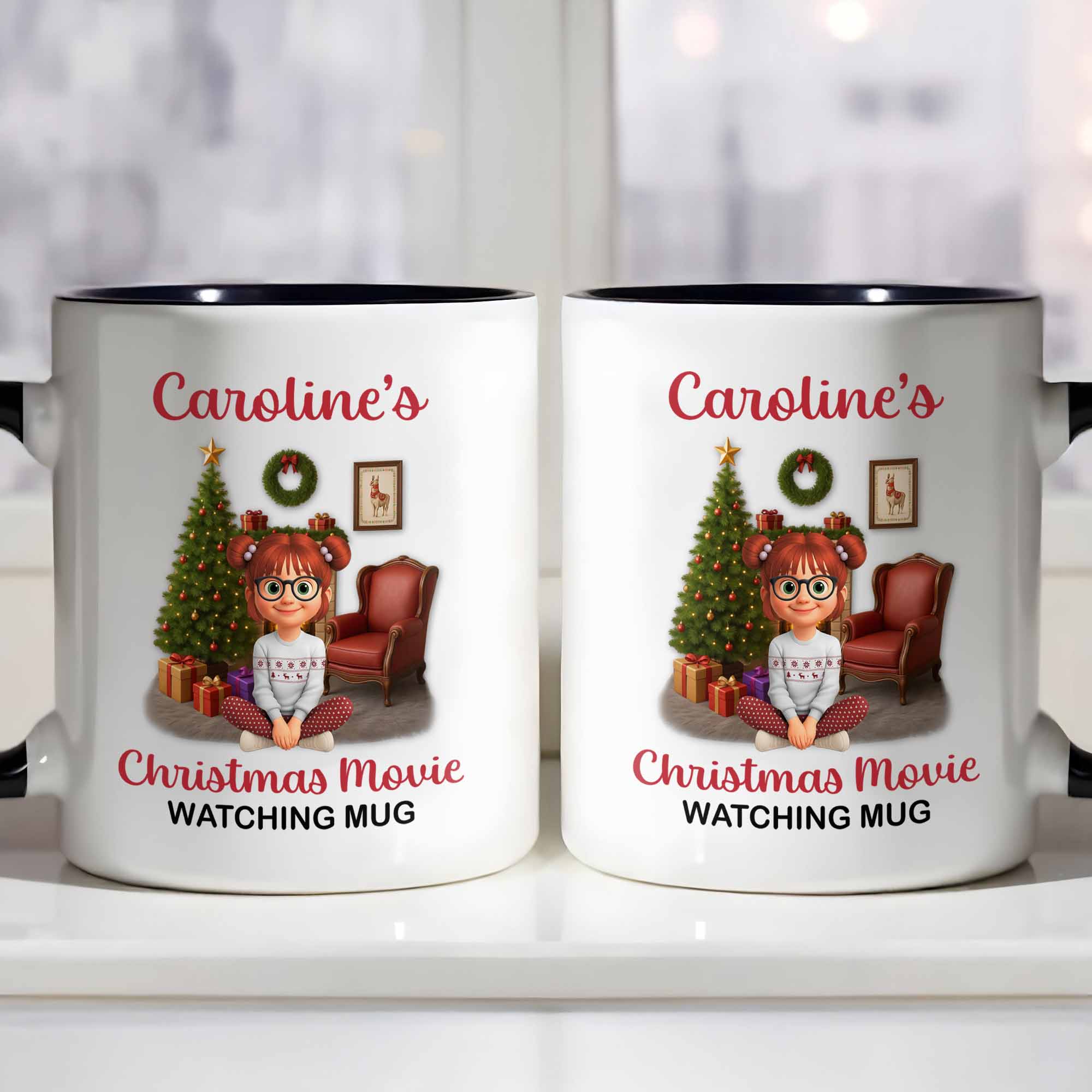 Personalized Christmas Movie Watching Mug With Christmas Tree Accent Mug Unique Xmas Gifts