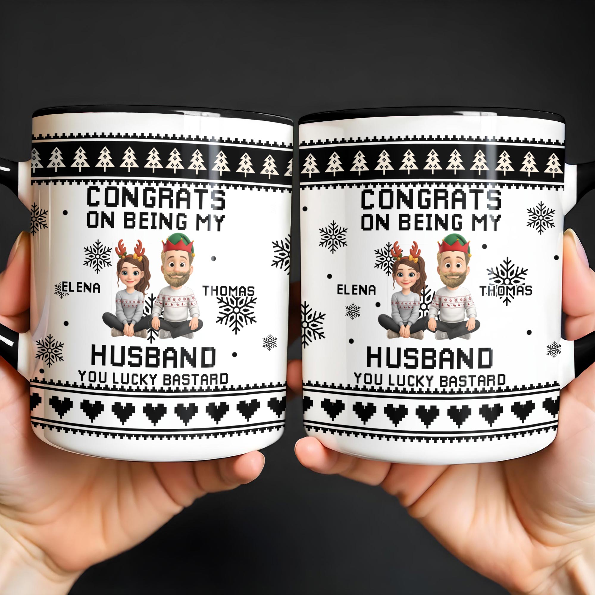 Personalized Congrats On Being My Husband Accent Mug Christmas Themed Coffee Cup Couple Gifts