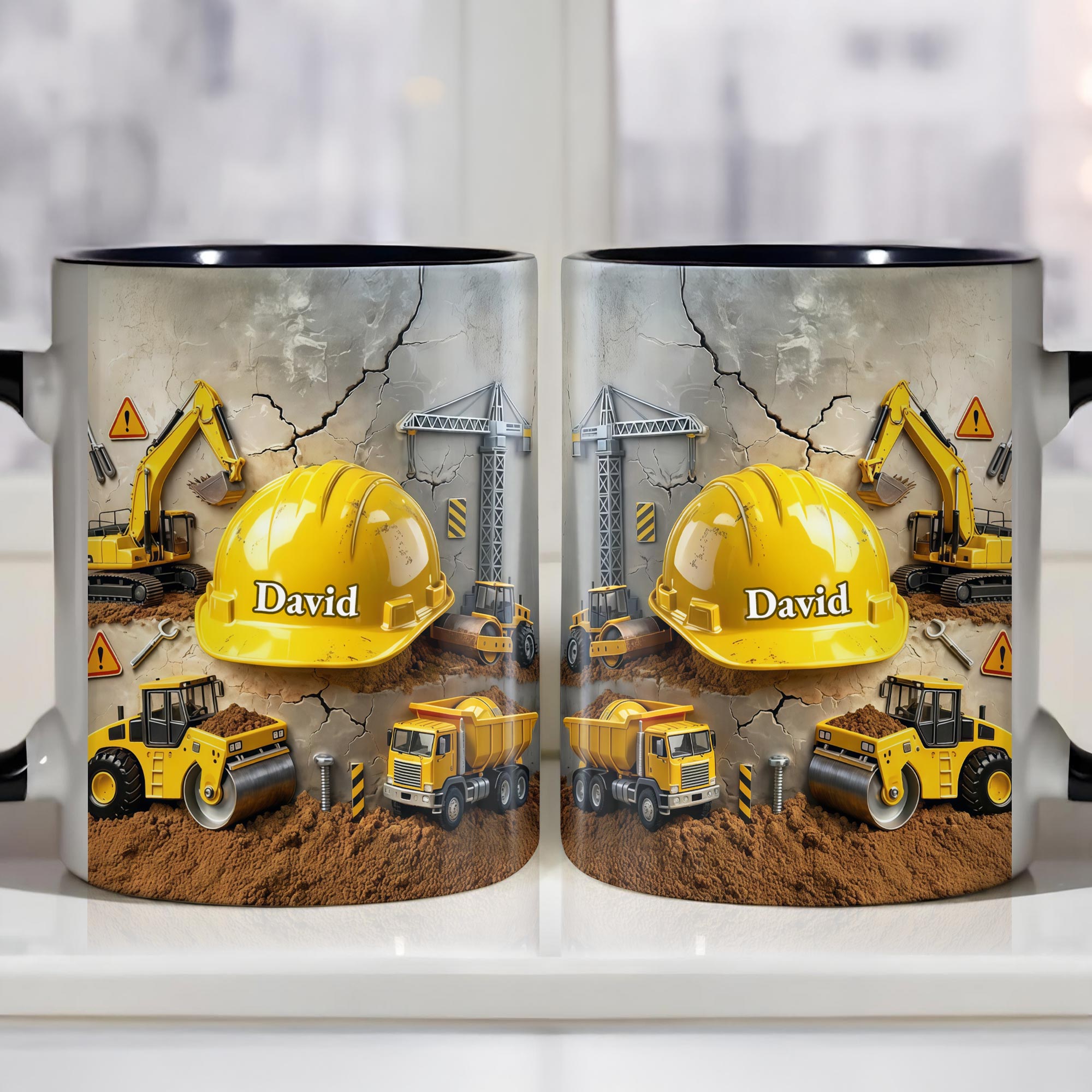 Personalized Construction Themed Builder Accent Mug Safety Helmet Coffee Cup Gifts For Men