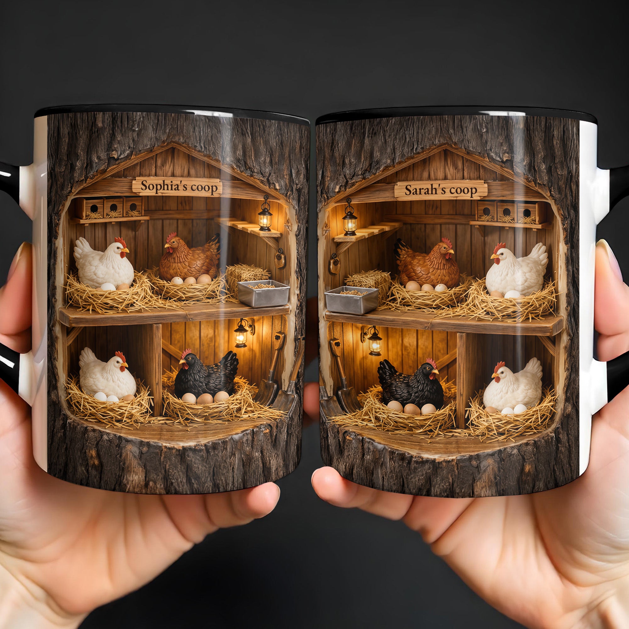Personalized Coop Featuring Chickens Accent Mug Rustic Wooden Structure Coffee Cup Farmers Gift - Image 7