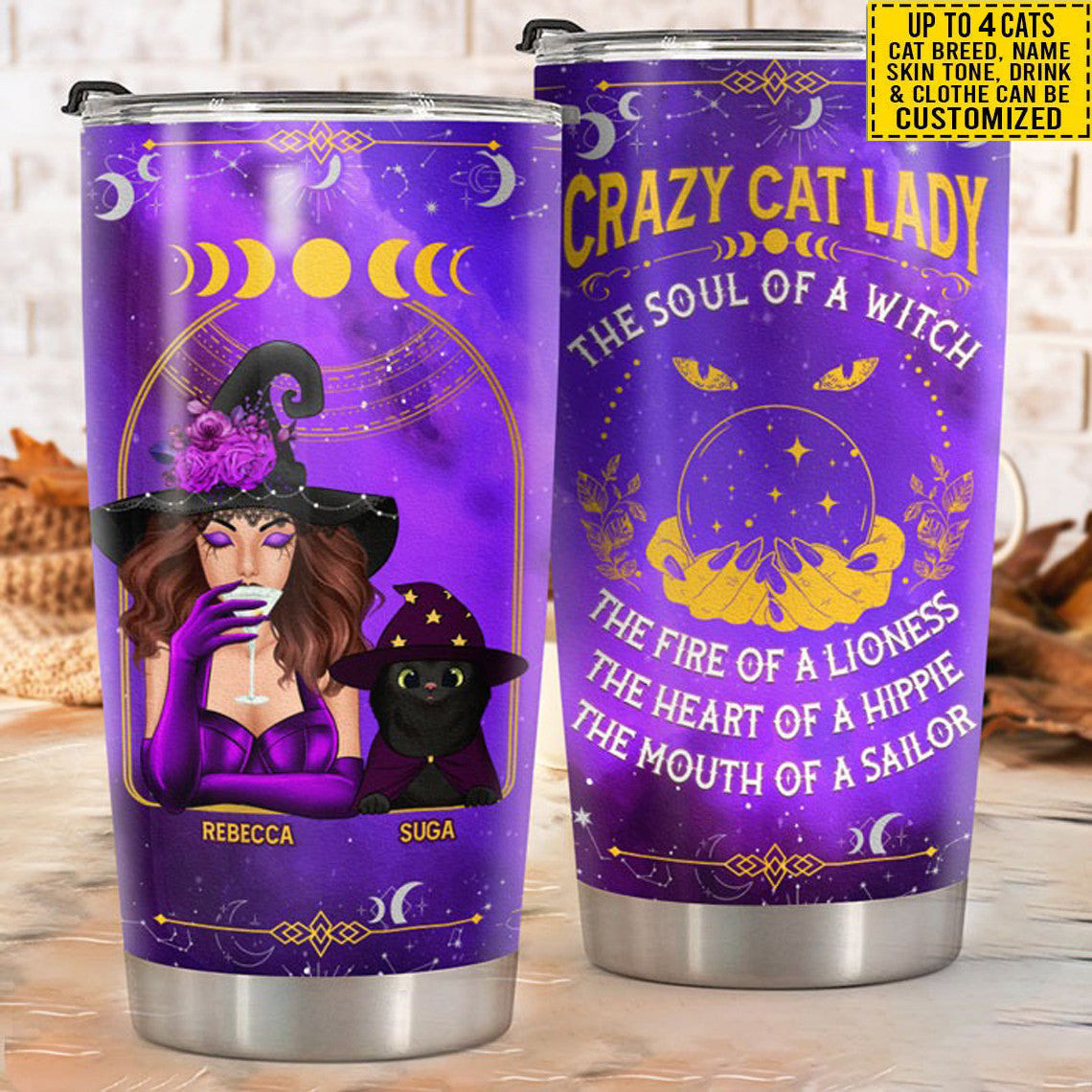 Personalized Crazy Cat Lady The Soul Of A Witch Tumbler Funny Halloween Customized Gifts