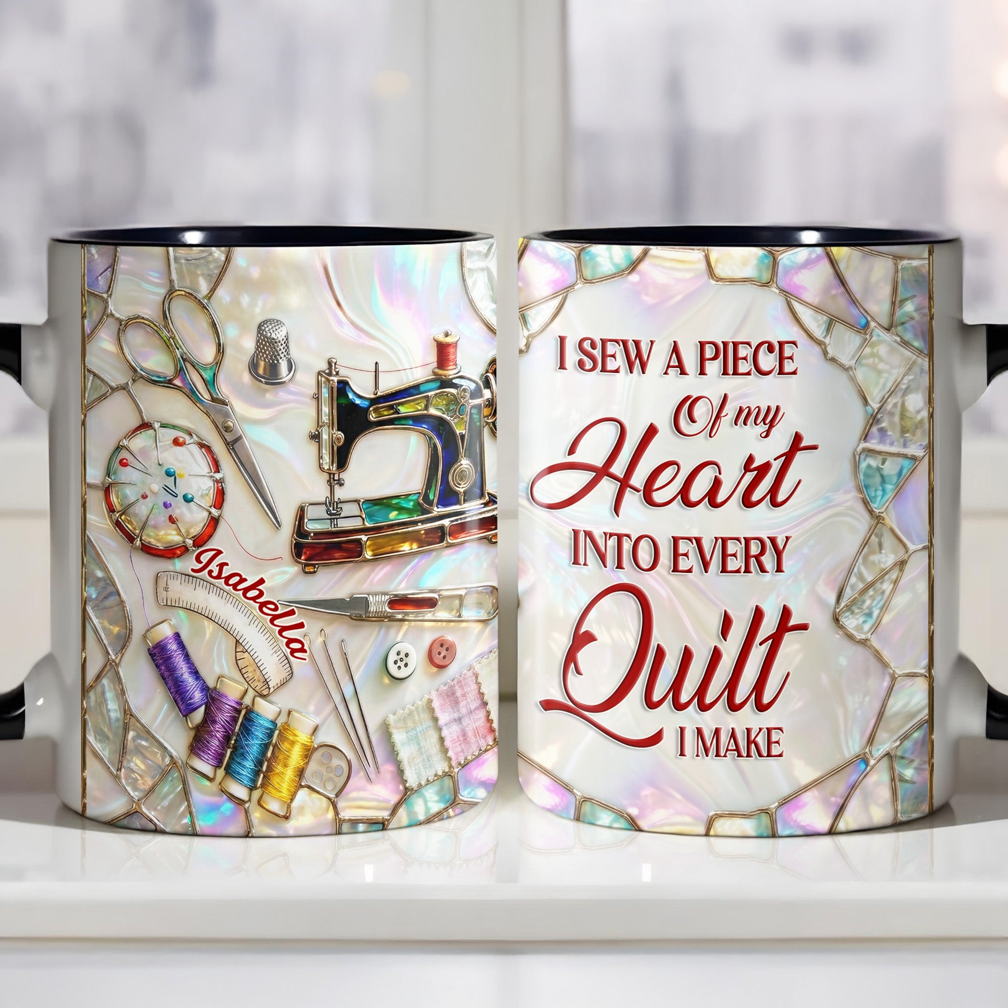 Personalized Creative Soul With A Heart For Sewing Machine And Scissors Accent Mug Gift For Her