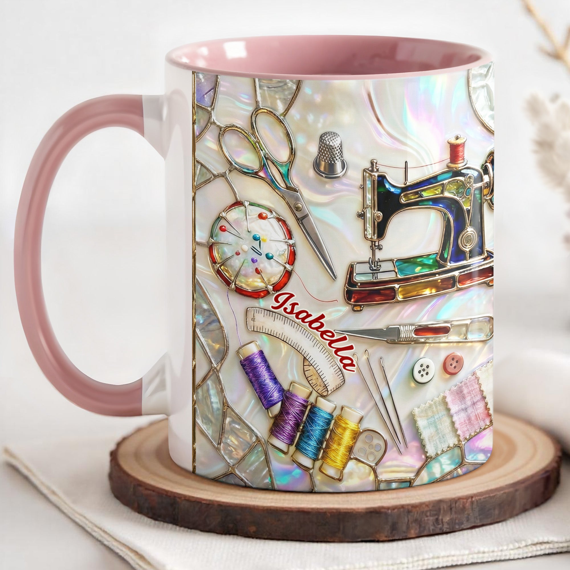 Personalized Creative Soul With A Heart For Sewing Machine And Scissors Accent Mug Gift For Her - Image 3