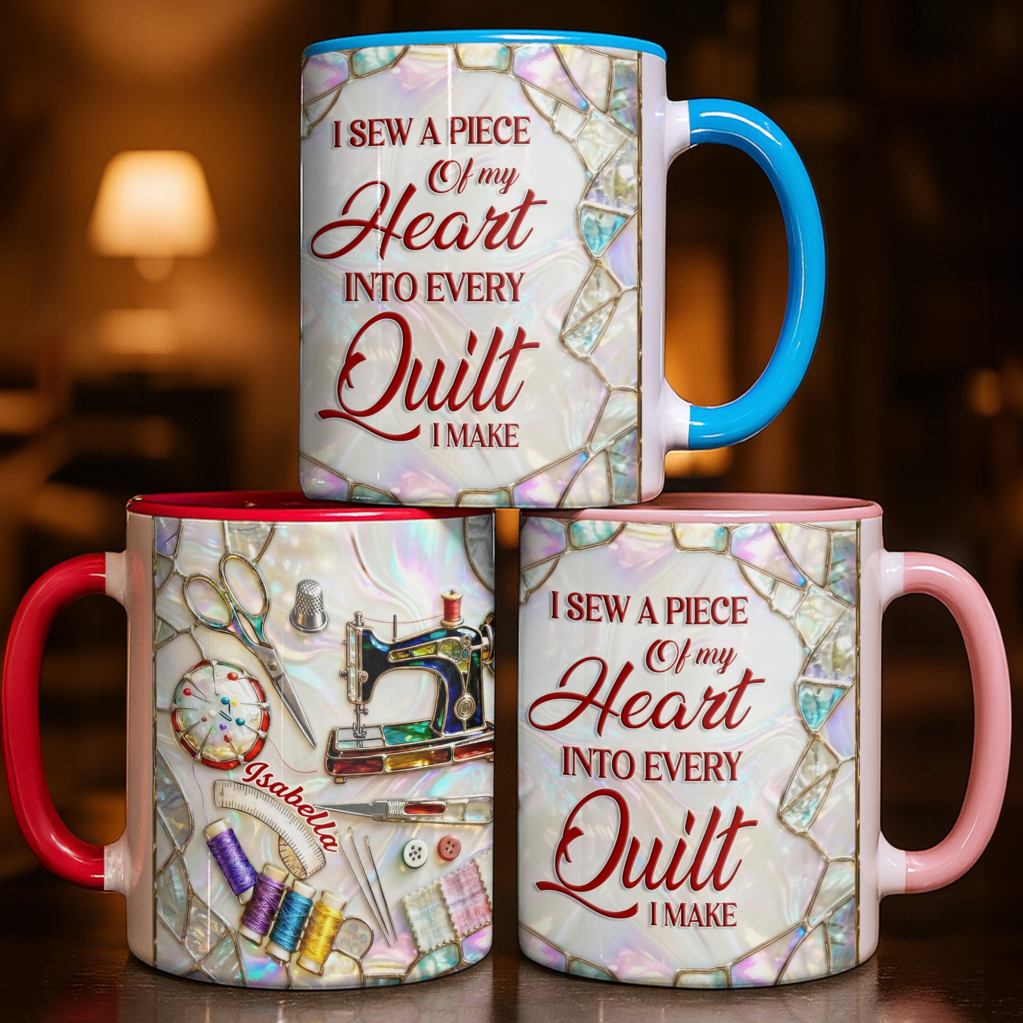 Personalized Creative Soul With A Heart For Sewing Machine And Scissors Accent Mug Gift For Her - Image 2