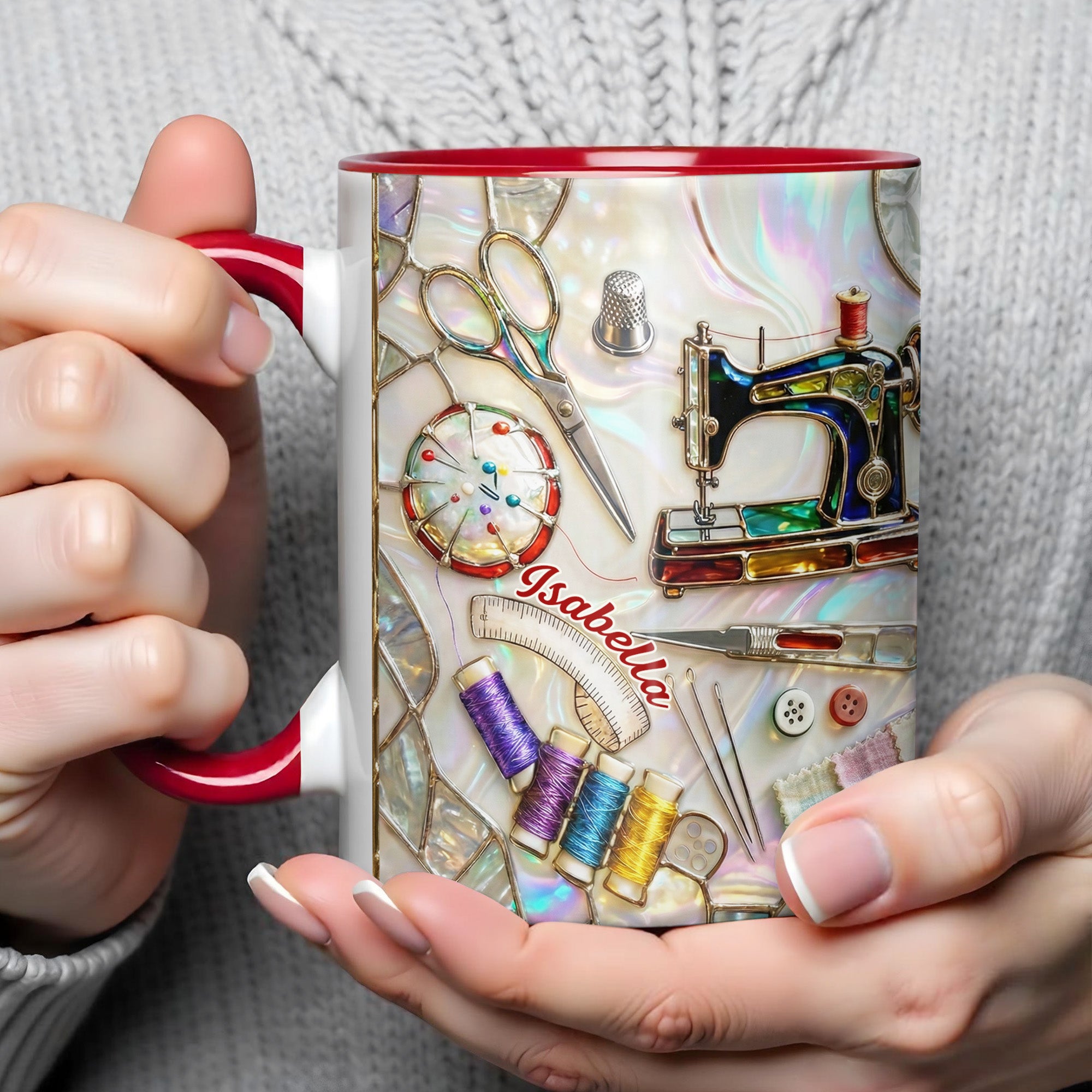 Personalized Creative Soul With A Heart For Sewing Machine And Scissors Accent Mug Gift For Her - Image 4
