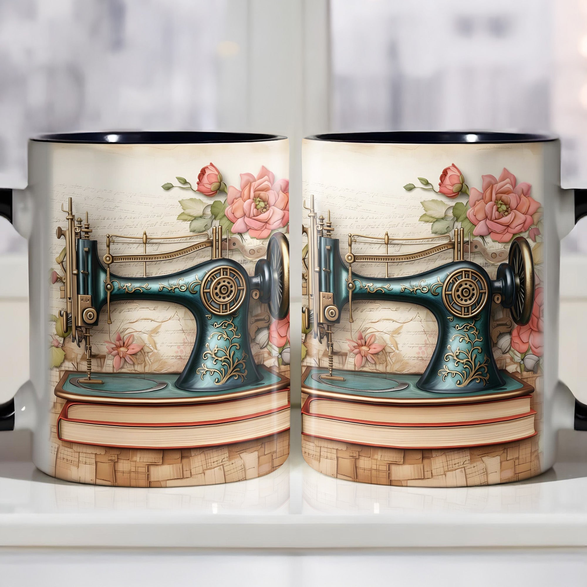 Personalized Custom Sewing Machine And Flowers Mug Cool Gifts For Sewers