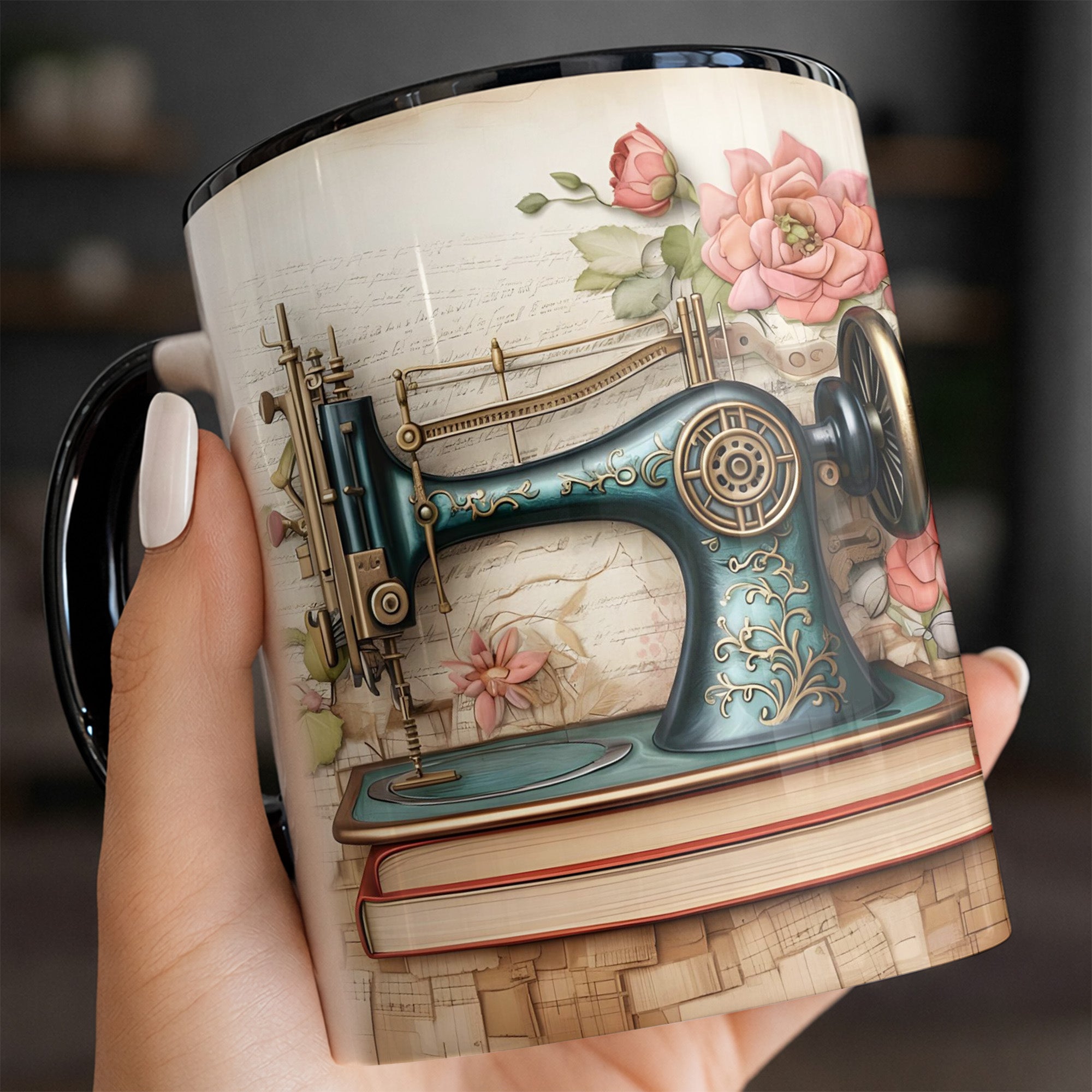 Personalized Custom Sewing Machine And Flowers Mug Cool Gifts For Sewers - Image 4