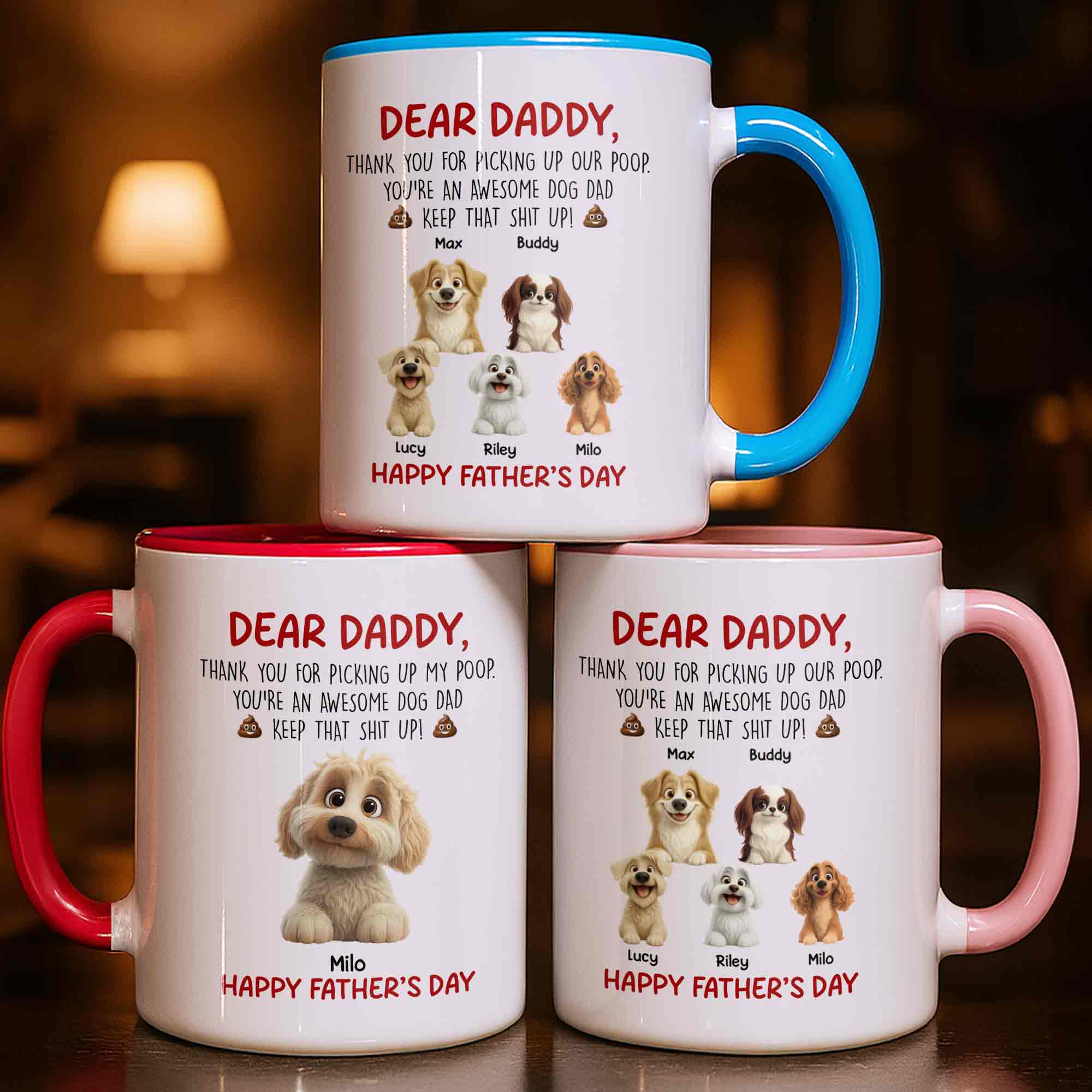 Personalized Dear Daddy Thank You For Picking Up My Poop Accent Mug Gifts For Dog Dad - Image 2
