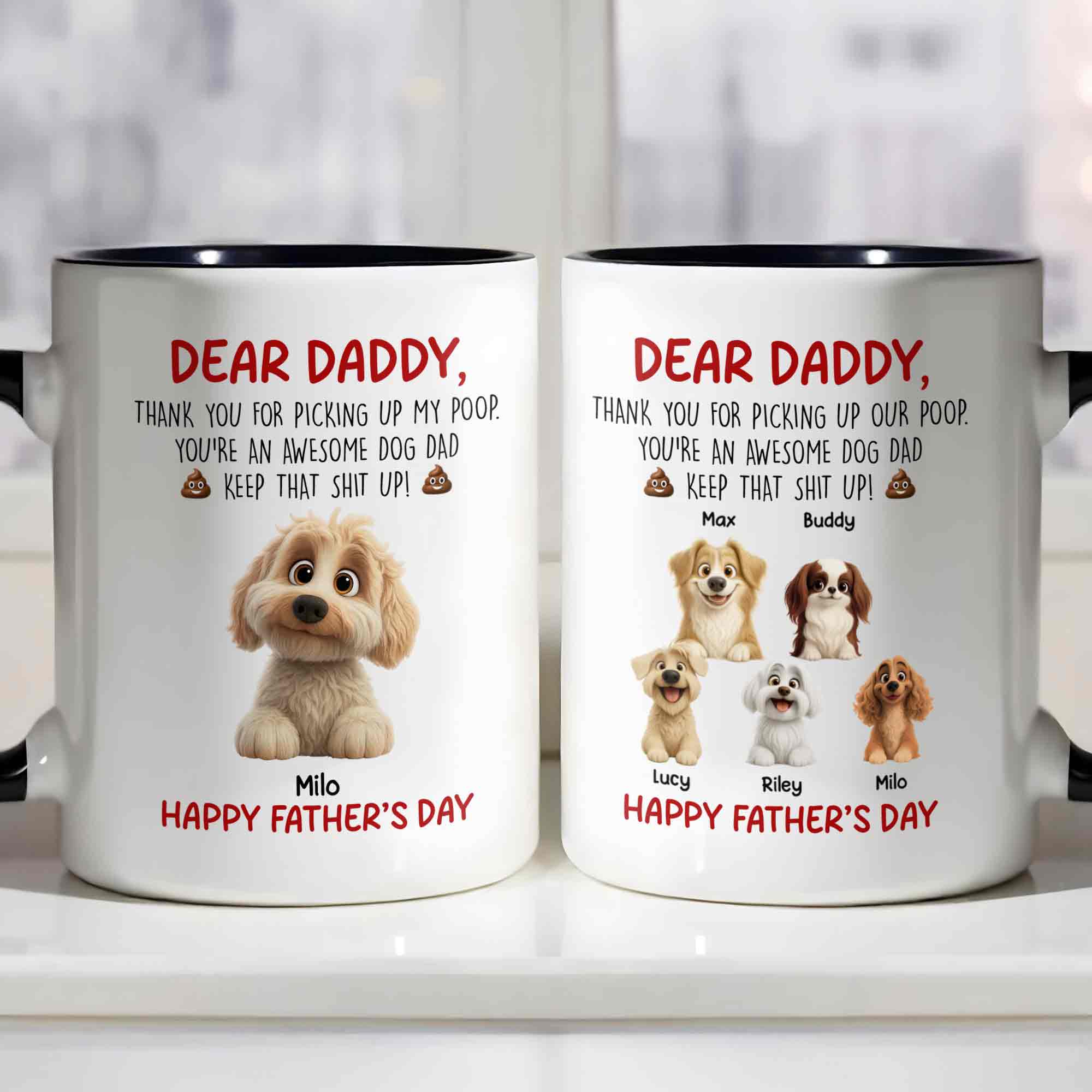 Personalized Dear Daddy Thank You For Picking Up My Poop Accent Mug Gifts For Dog Dad