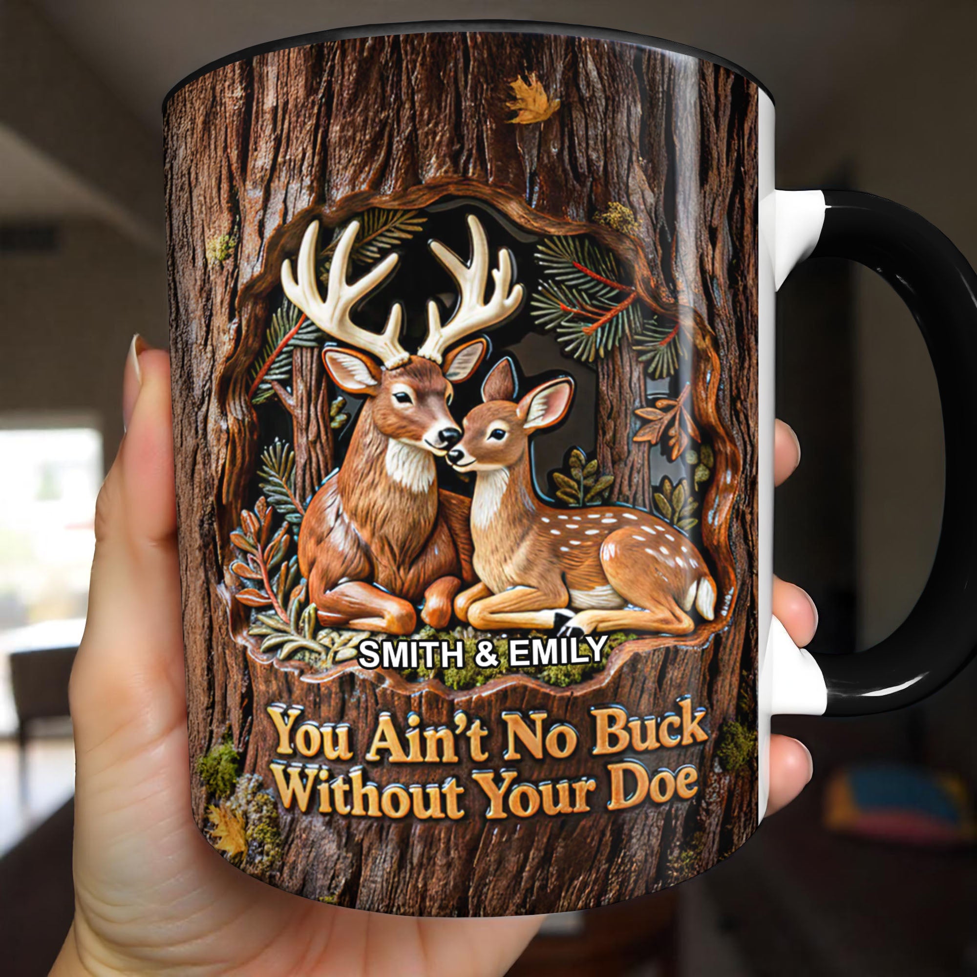 Personalized Deer You Ain't No Buck Without Your Doe Accent Mug Couples Gifts Ideas - Image 4